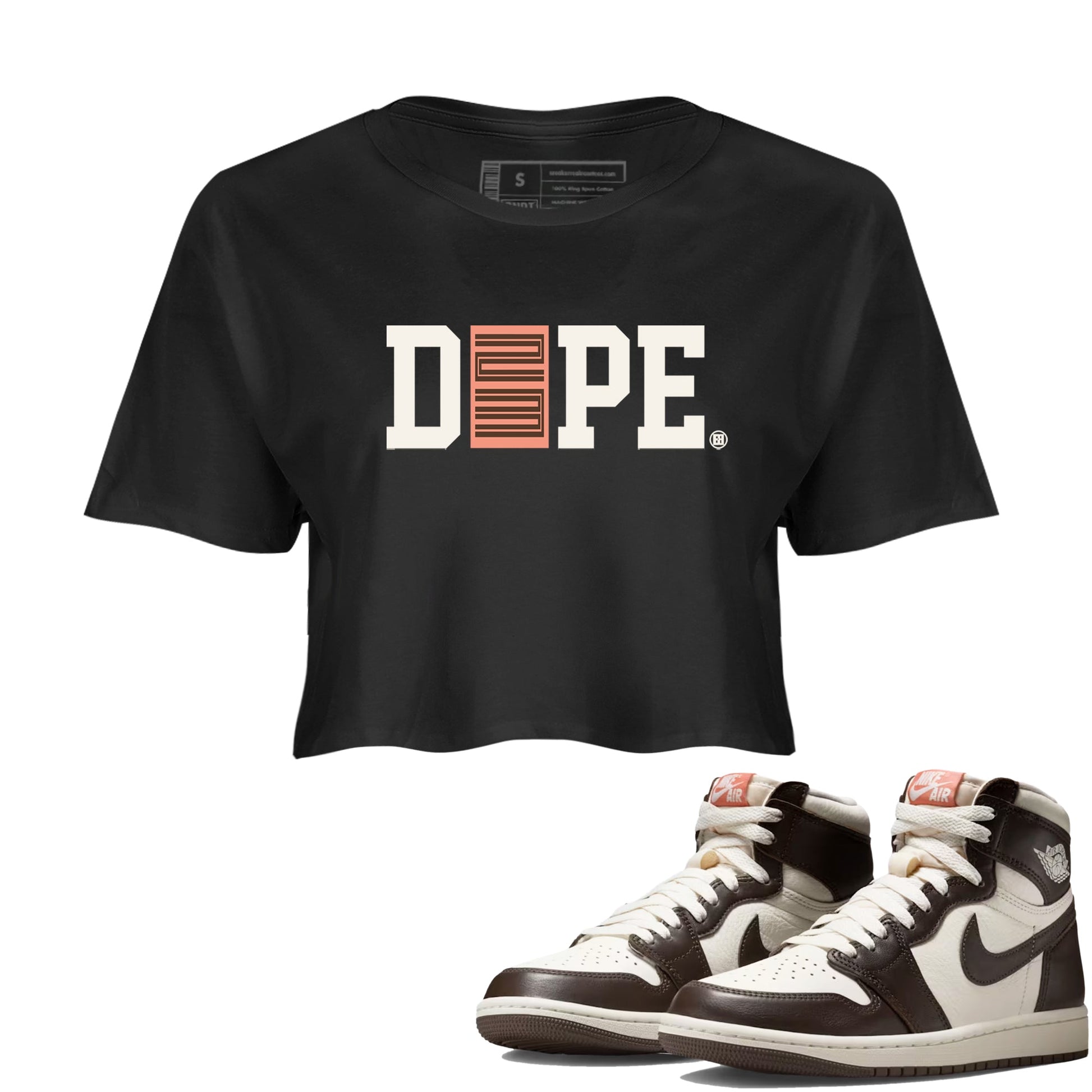 Sneaker match tees – Sneaker Tees To Match Air Jordan 1 Baroque Brown Shoes – Dope 23 Crop T-Shirt Black 1
