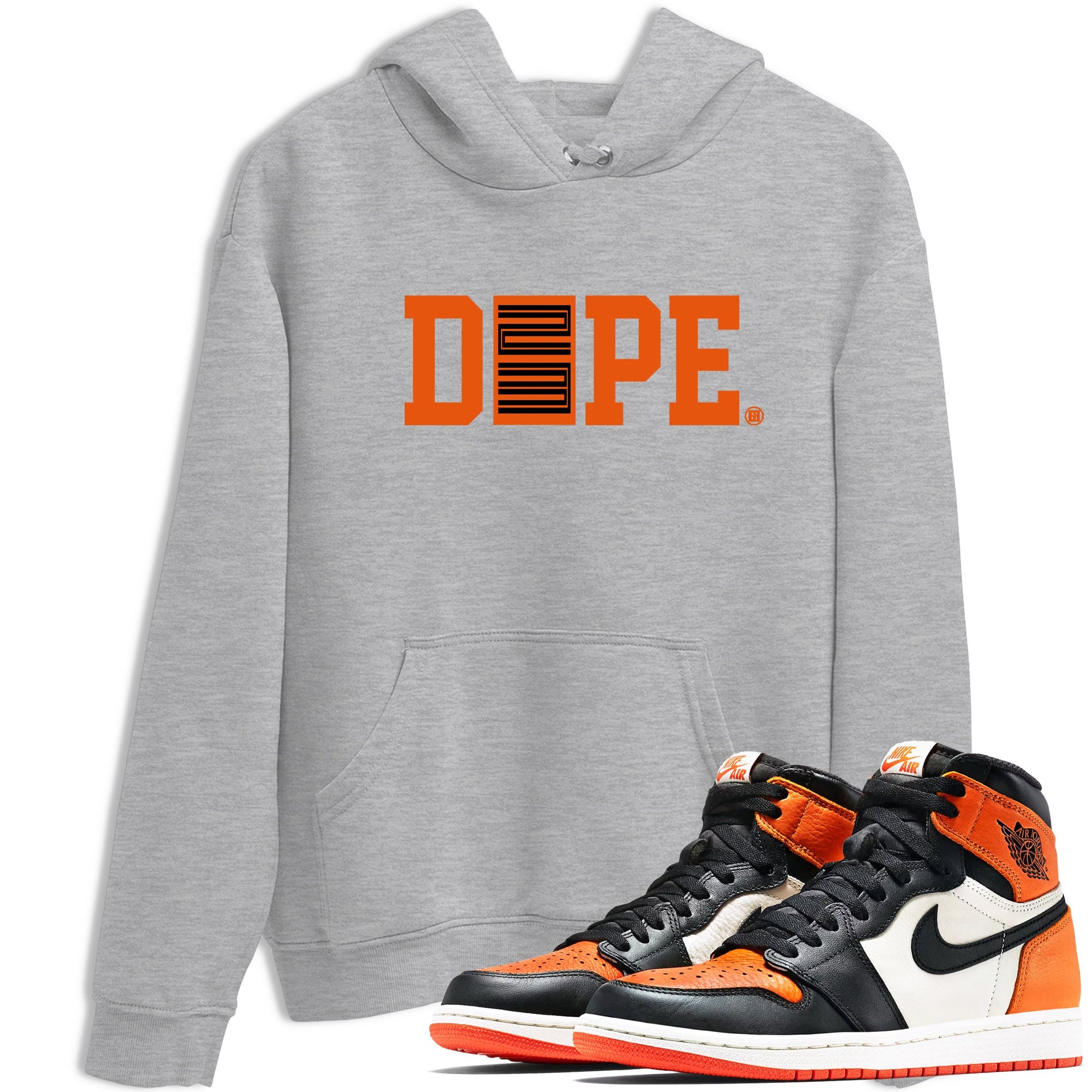 1s Orange Sneaker match tees – Sneaker Tees To Match Jordan 1 Retro Shattered Backboard Shoes – Dope 23 Tee Heather Grey 1