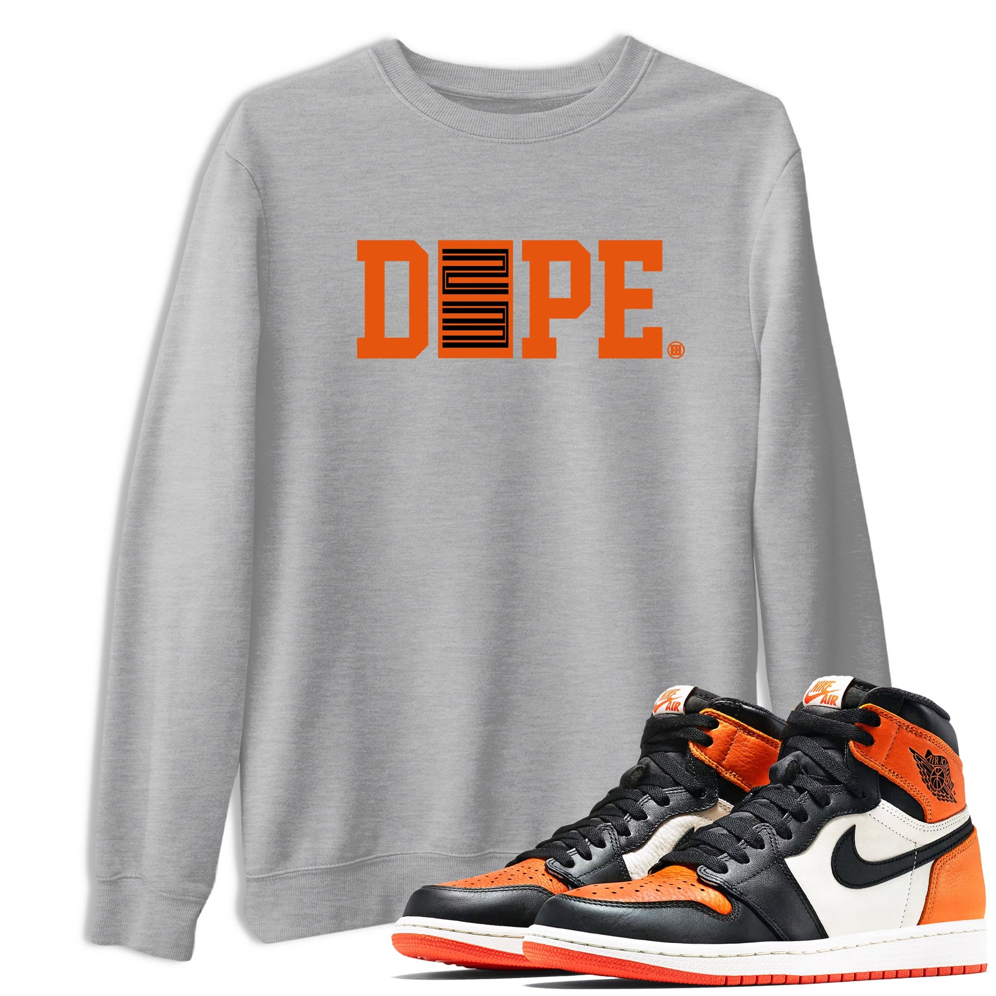1s Orange Sneaker match tees – Sneaker Tees To Match Jordan 1 Retro Shattered Backboard Shoes – Dope 23 Tee Heather Grey 1