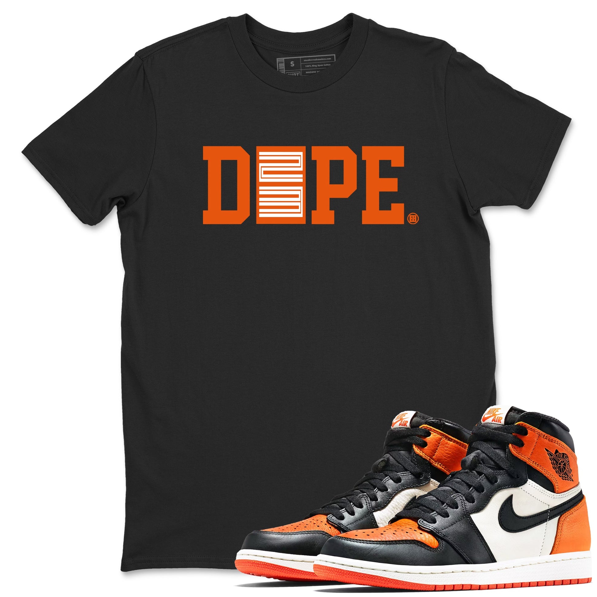 1s Orange Sneaker match tees – Sneaker Tees To Match Jordan 1 Retro Shattered Backboard Shoes – Dope 23 Tee Black 1