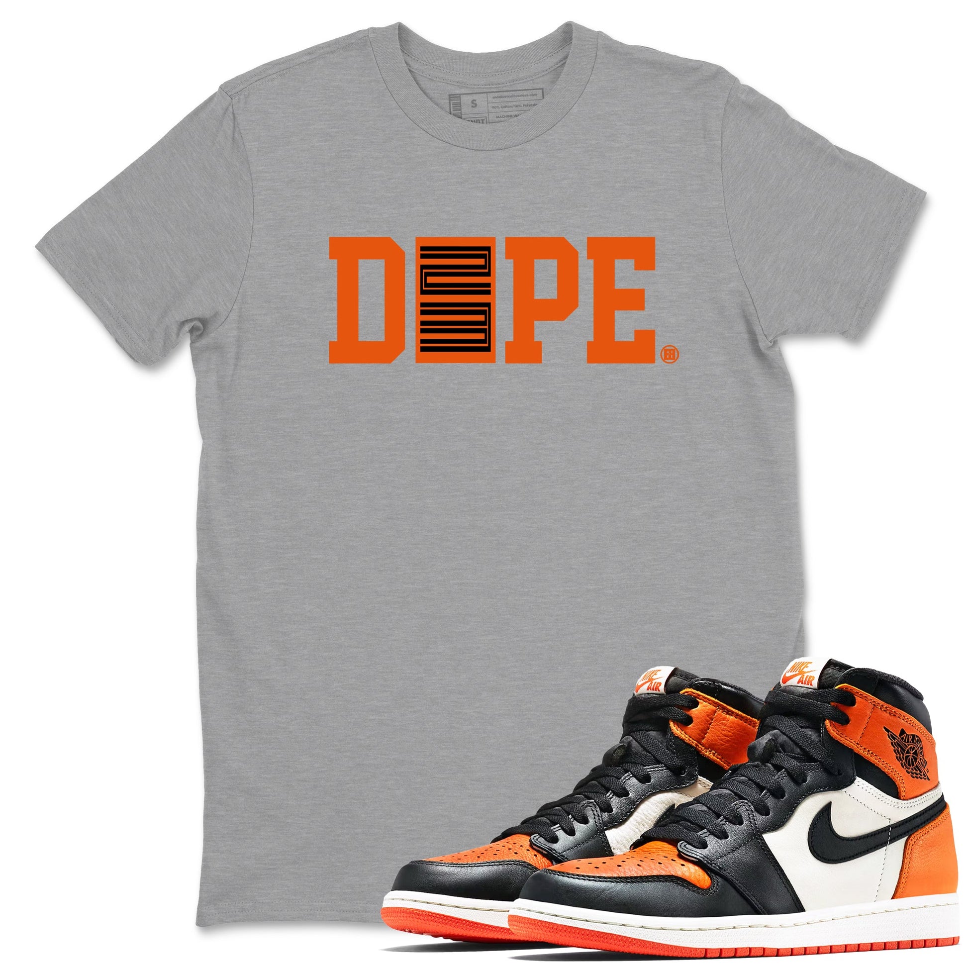 1s Orange Sneaker match tees – Sneaker Tees To Match Jordan 1 Retro Shattered Backboard Shoes – Dope 23 Tee Heather Grey 1