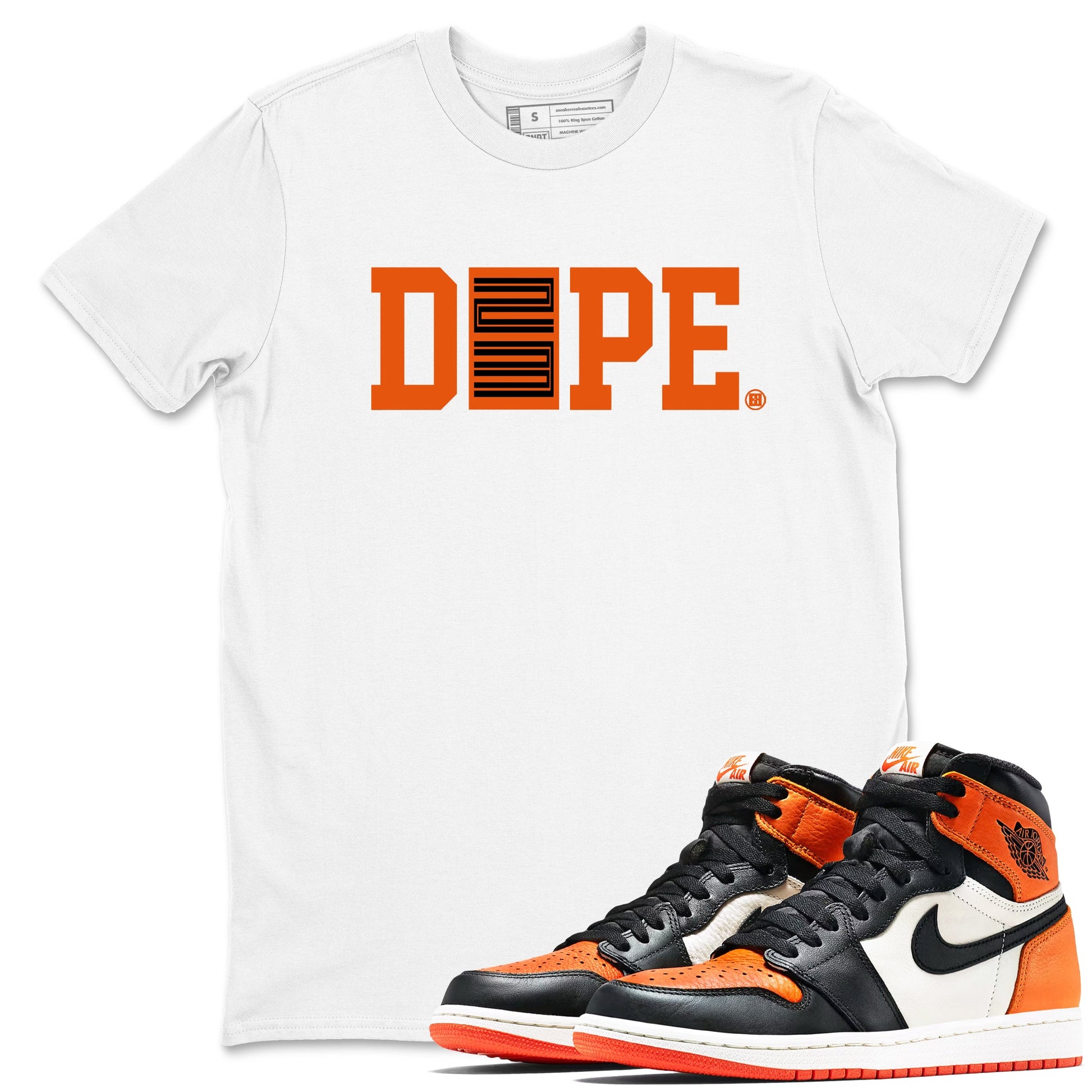 1s Orange Sneaker match tees – Sneaker Tees To Match Jordan 1 Retro Shattered Backboard Shoes – Dope 23 Tee White 1