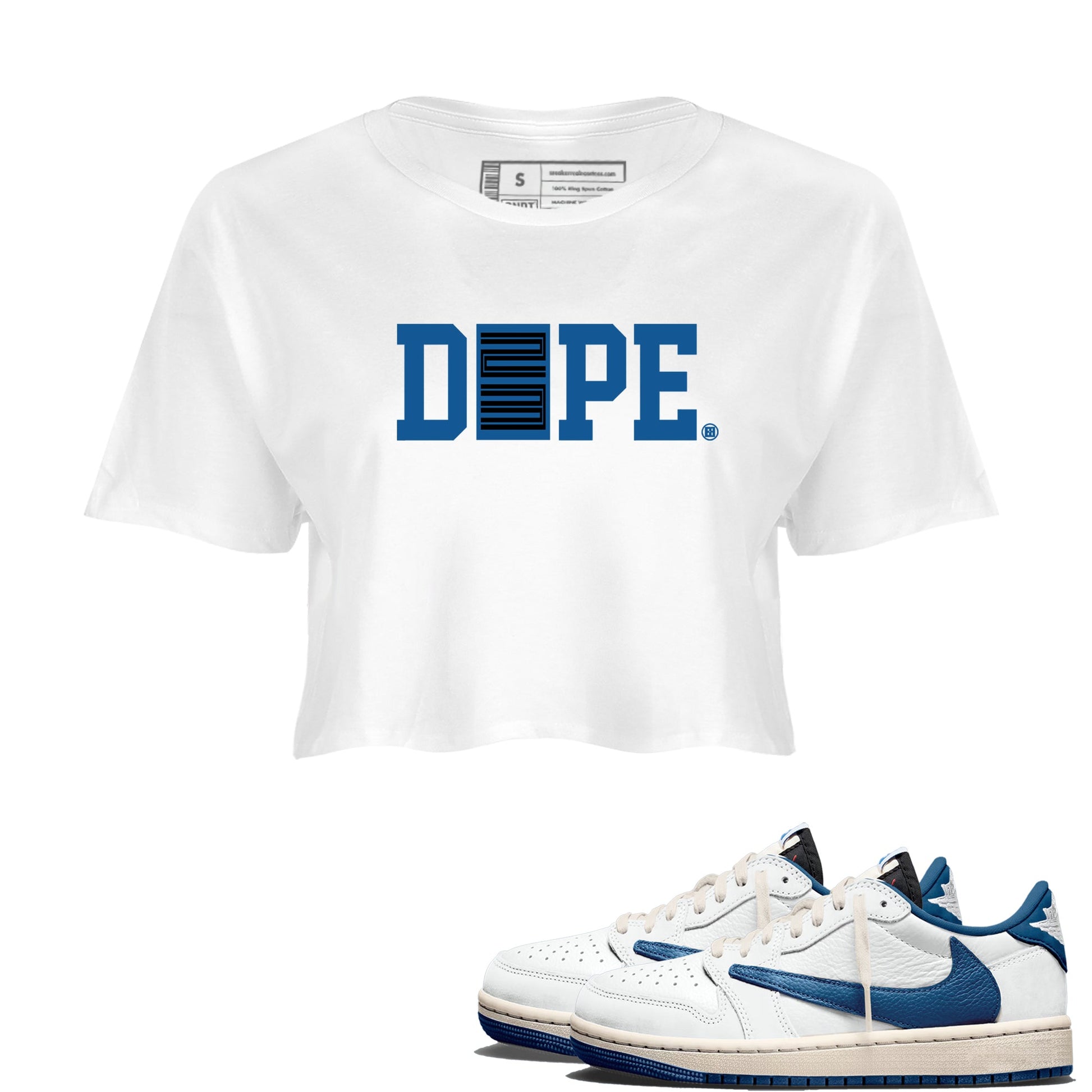 Sneaker match tees – Streetwear Graphic Tees Air Jordan 1 Travis Scott Fragment Sneakers – Dope 23 Graphic Crop T-Shirt White 1