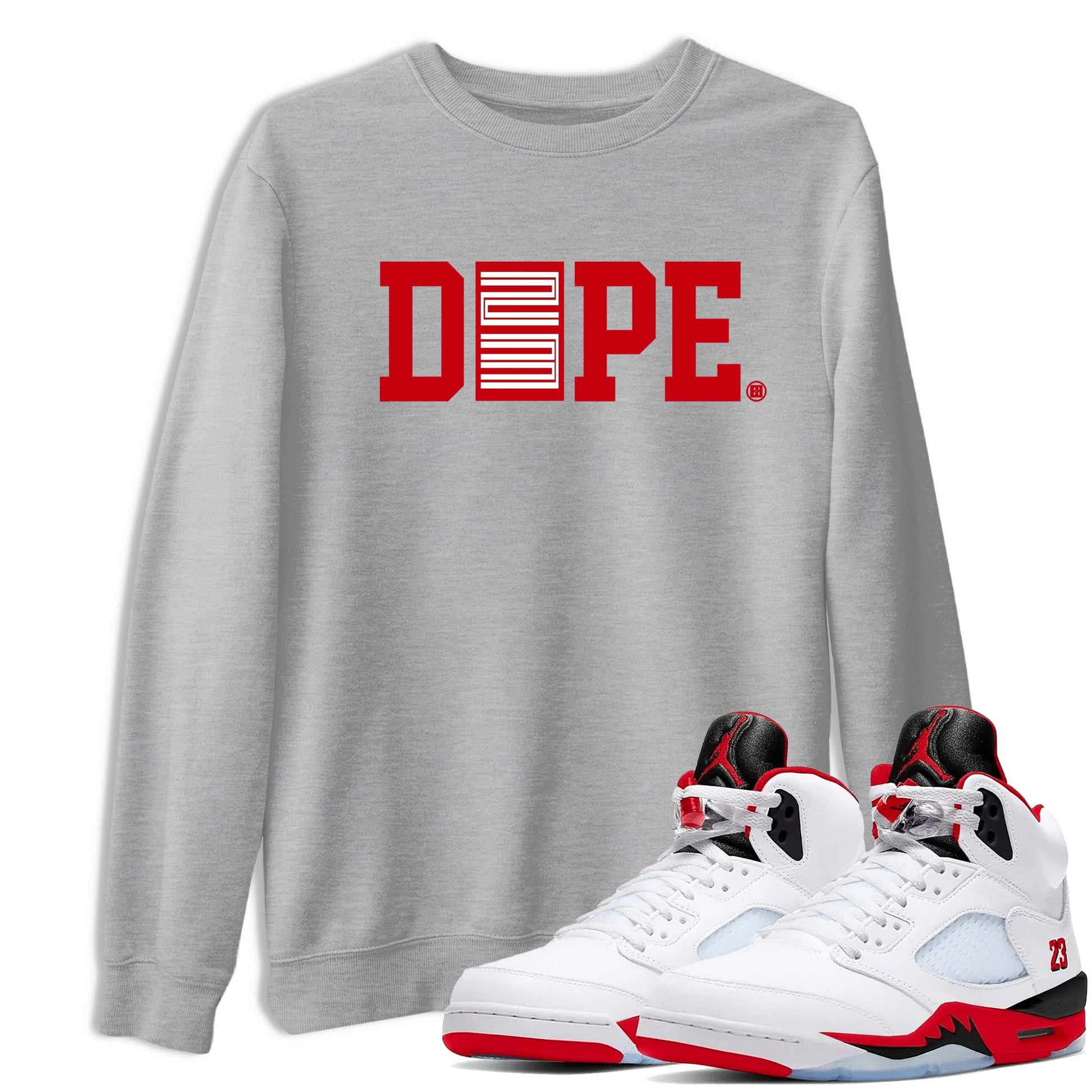 Sneaker match tees – Sneaker Tees To Match Air Jordan 5 Fire Red Shoes – Dope 23 Tee Heather Grey 1