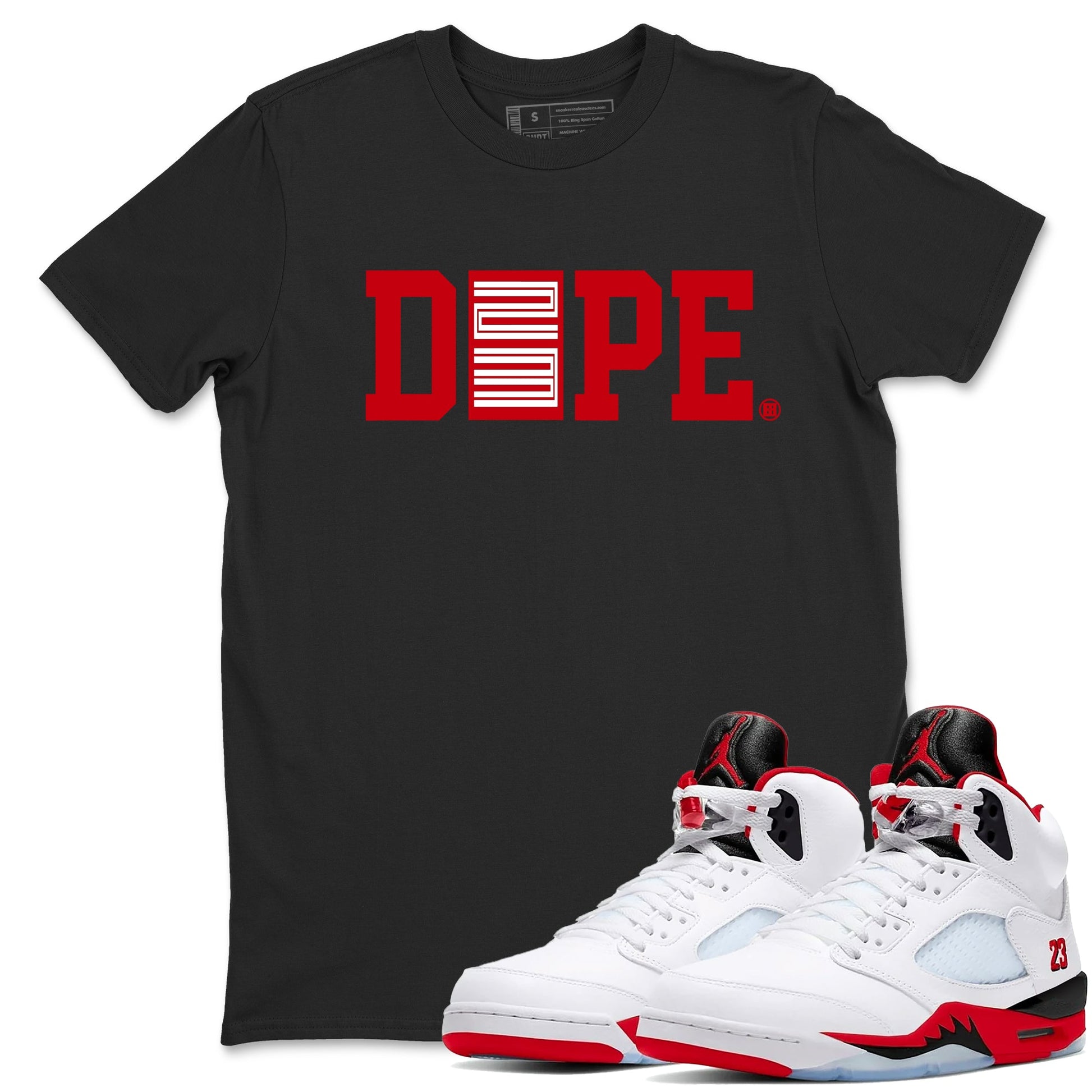 Sneaker match tees – Sneaker Tees To Match Air Jordan 5 Fire Red Shoes – Dope 23 Tee Black 1