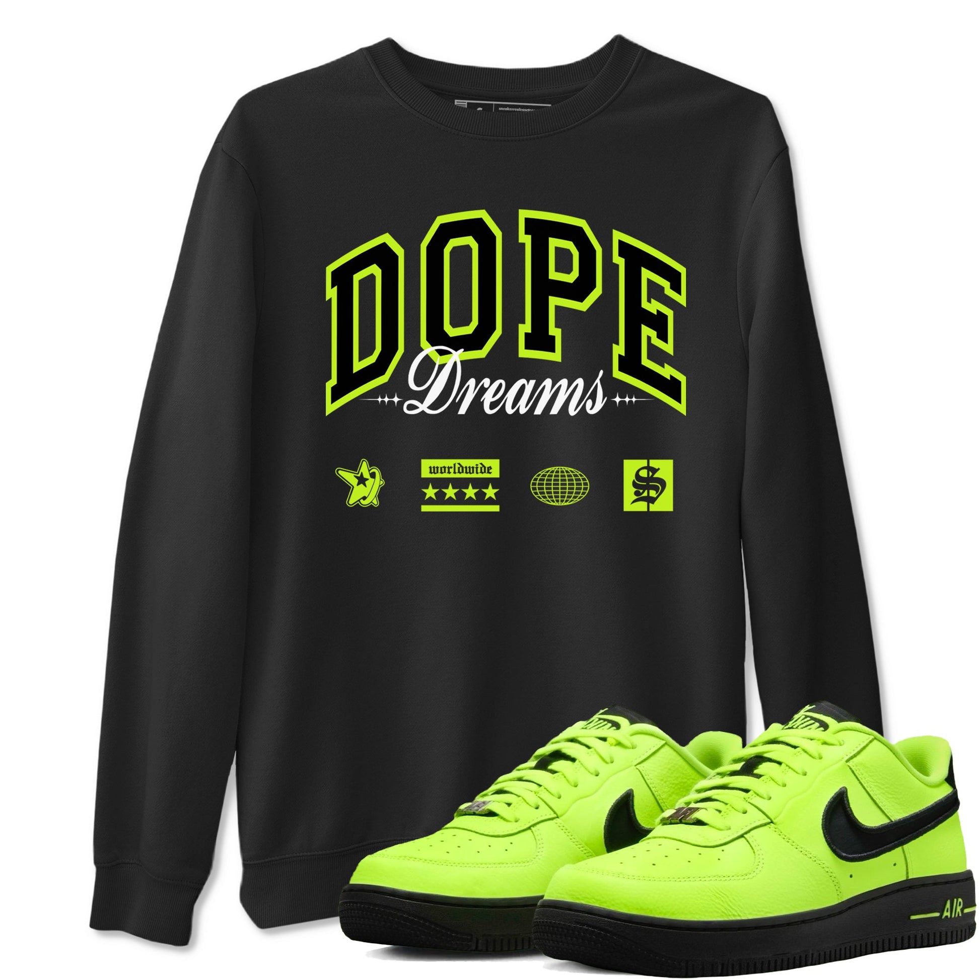 AF1 Volt shirts to match jordans Dope Dreams sneaker match tees Air Force 1 Volt match shoes to clothes SNRT Sneaker Tees unisex cotton Black 1 shirts