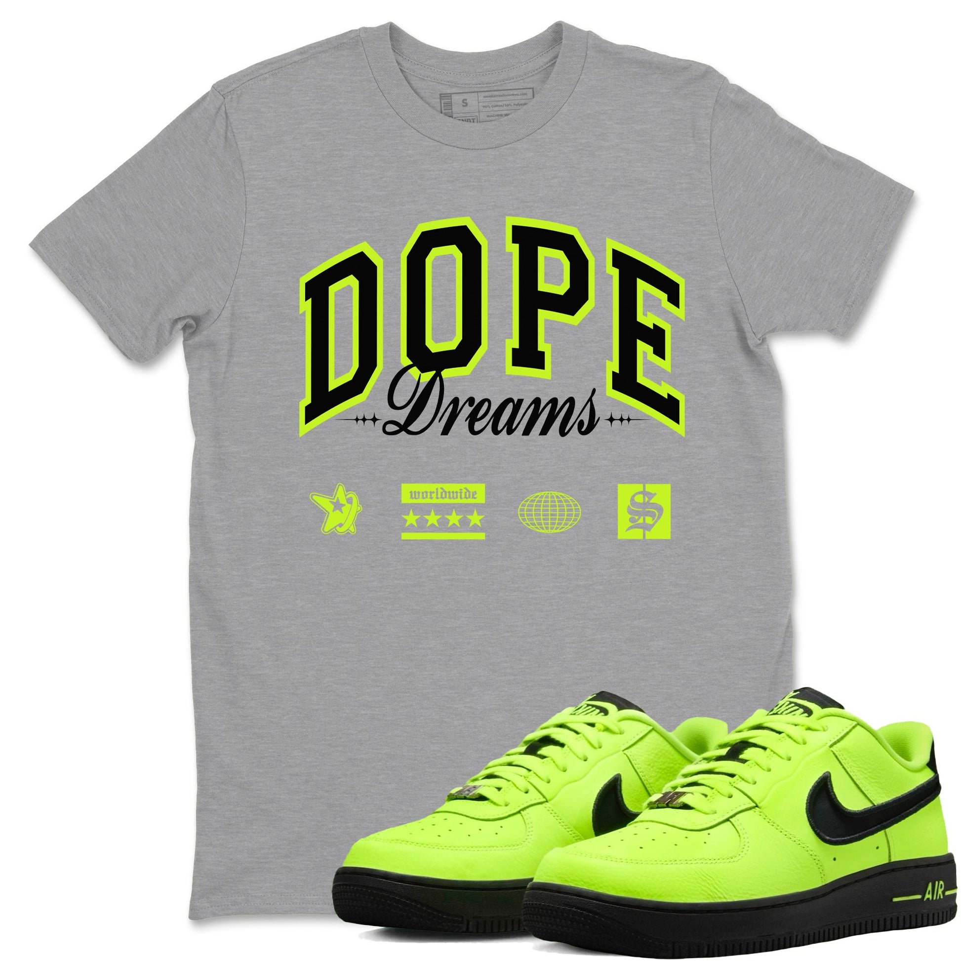 AF1 Volt shirts to match jordans Dope Dreams sneaker match tees Air Force 1 Volt match shoes to clothes SNRT Sneaker Tees unisex cotton Heather Grey 1 shirts
