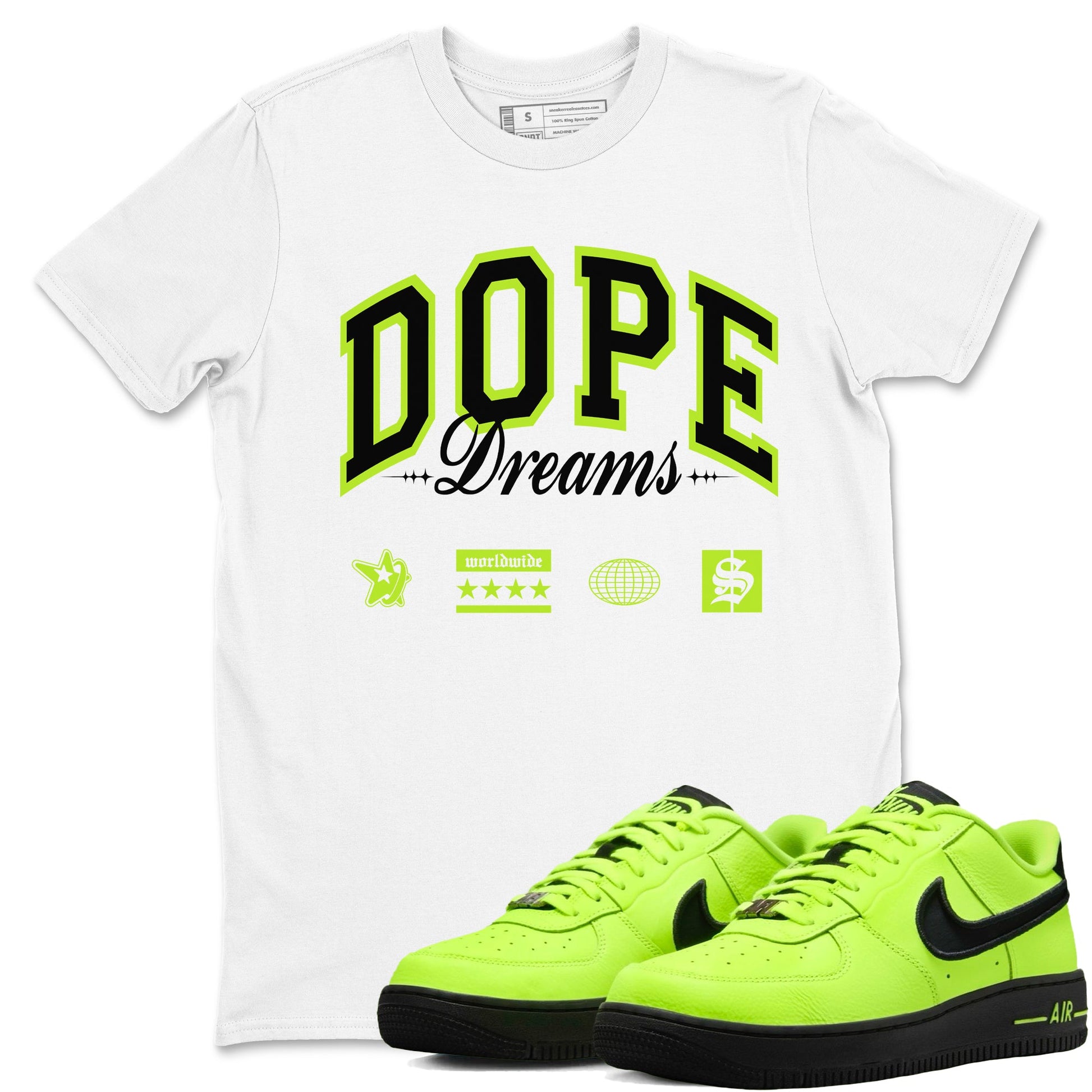 AF1 Volt shirts to match jordans Dope Dreams sneaker match tees Air Force 1 Volt match shoes to clothes SNRT Sneaker Tees unisex cotton White 1 shirts