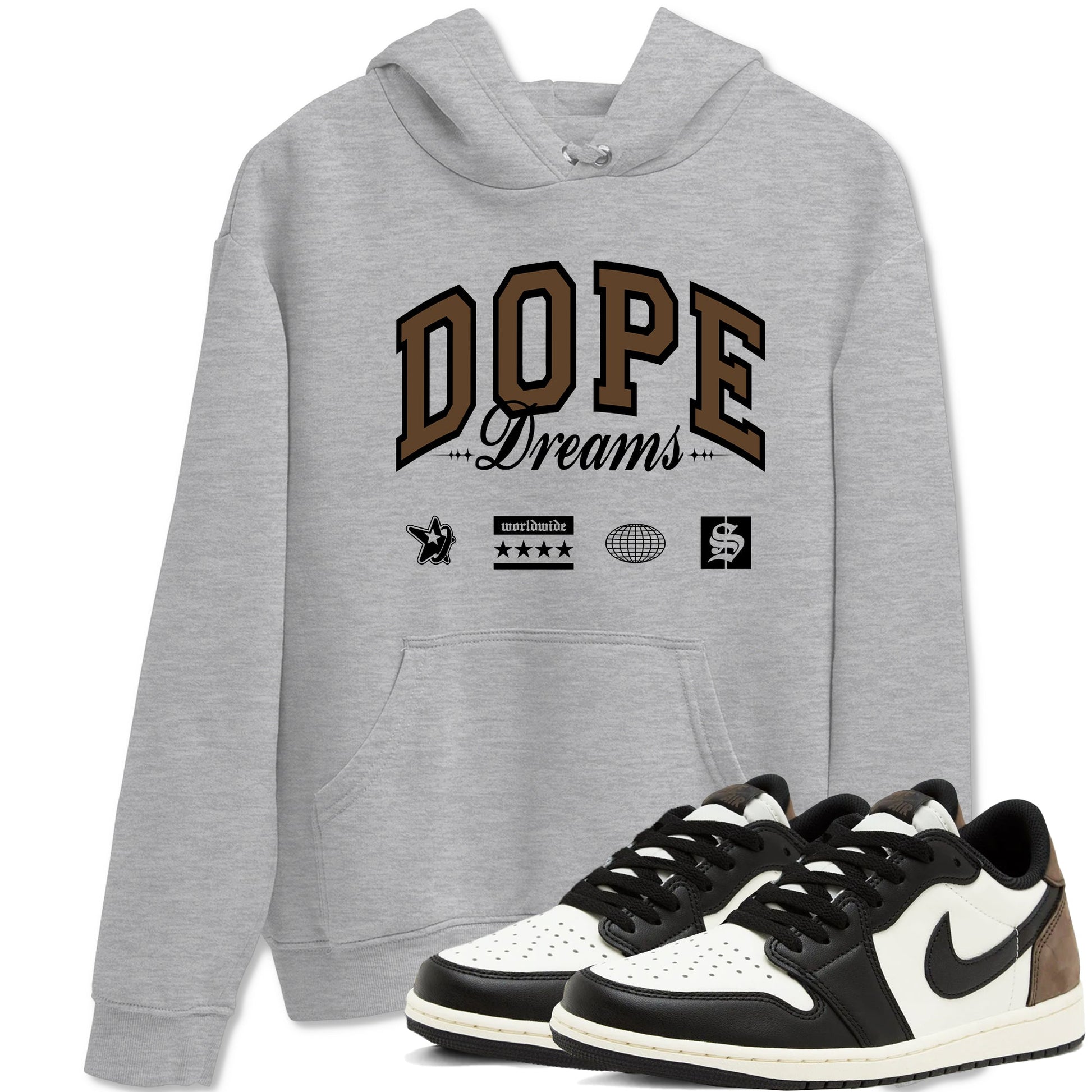 1s Mocha shirts to match jordans Dope Dreams sneaker match tees Air Jordan 1 Mocha match shoes to clothes SNRT Sneaker Tees unisex cotton Heather Grey 1 shirts