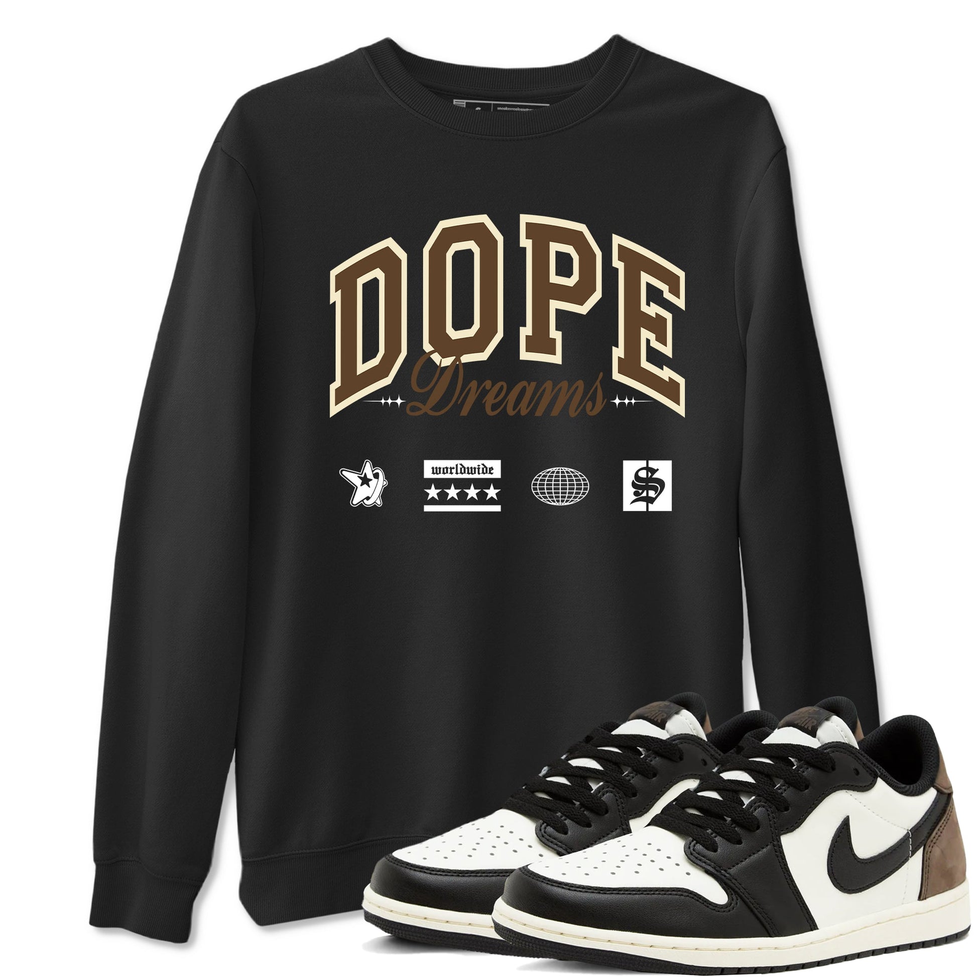 1s Mocha shirts to match jordans Dope Dreams sneaker match tees Air Jordan 1 Mocha match shoes to clothes SNRT Sneaker Tees unisex cotton Black 1 shirts