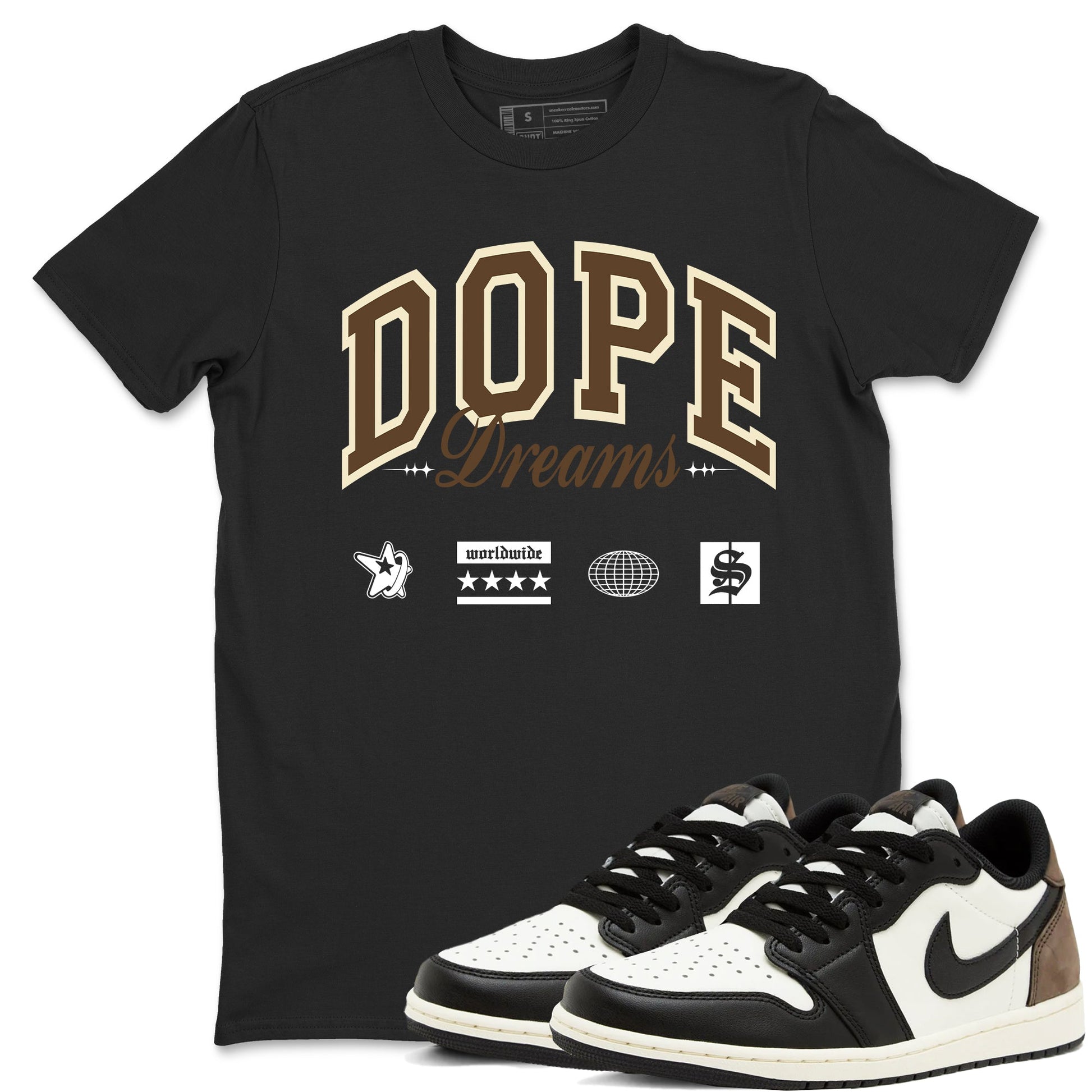 1s Mocha shirts to match jordans Dope Dreams sneaker match tees Air Jordan 1 Mocha match shoes to clothes SNRT Sneaker Tees unisex cotton Black 1 shirts