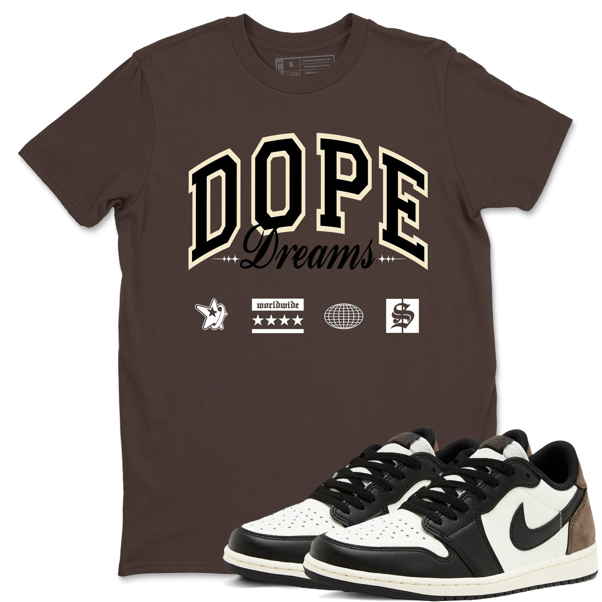 1s Mocha shirts to match jordans Dope Dreams sneaker match tees Air Jordan 1 Mocha match shoes to clothes SNRT Sneaker Tees unisex cotton Dark Chocolate 1 shirts