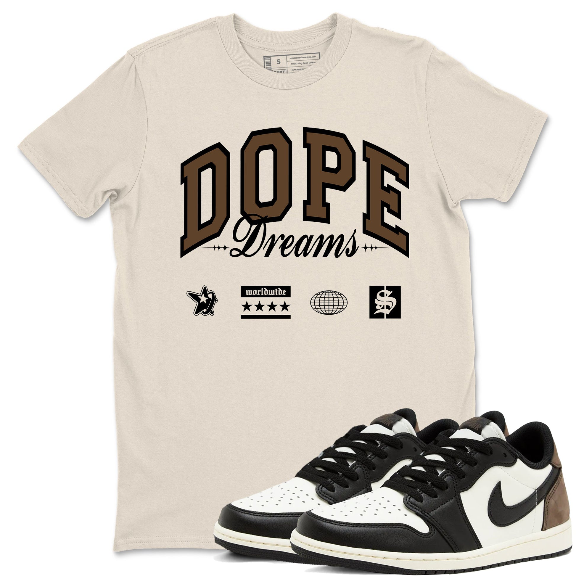 1s Mocha shirts to match jordans Dope Dreams sneaker match tees Air Jordan 1 Mocha match shoes to clothes SNRT Sneaker Tees unisex cotton Natural 1 shirts
