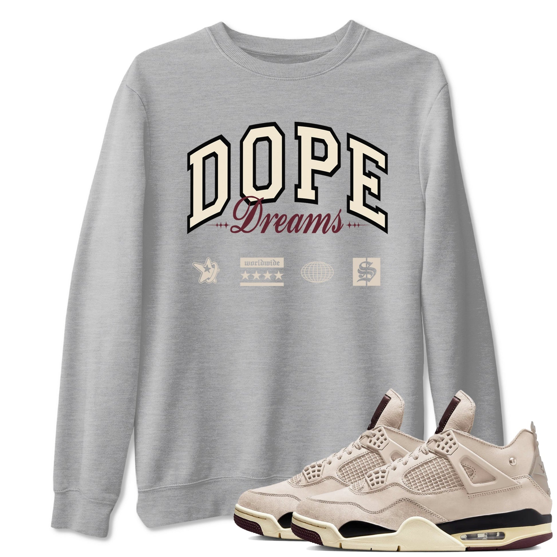 4s A Ma Maniere x Fossil Stone shirts to match jordans Dope Dreams sneaker match tees Air Jordan 4 A Ma Maniere x Fossil Stone match shoes to clothes SNRT Sneaker Tees unisex cotton Heather Grey 1 shirts