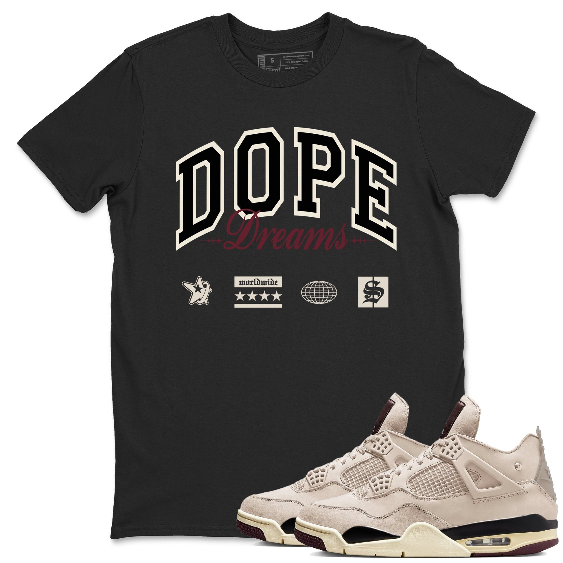 4s A Ma Maniere x Fossil Stone shirts to match jordans Dope Dreams sneaker match tees Air Jordan 4 A Ma Maniere x Fossil Stone match shoes to clothes SNRT Sneaker Tees unisex cotton Black 1 shirts
