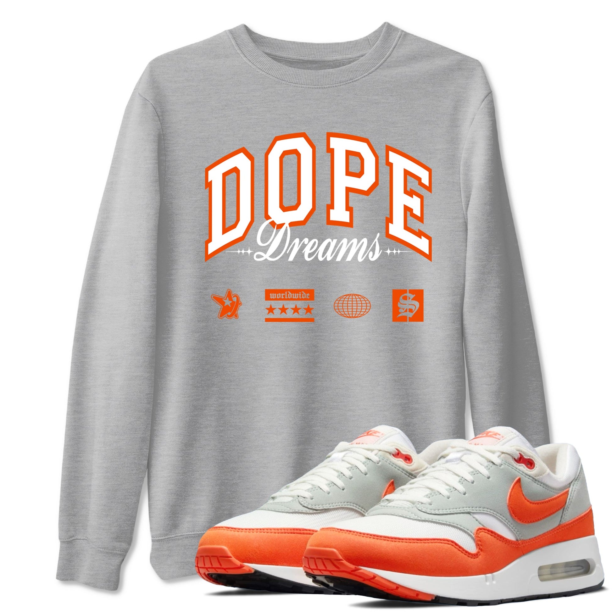 Air Max 1 OG '86 'Summit White and Cosmic Clay shirts to match jordans Dope Dreams sneaker match tees Air Max 1 Cosmic Clay match shoes to clothes SNRT Sneaker Tees unisex cotton Heather Grey 1 shirts
