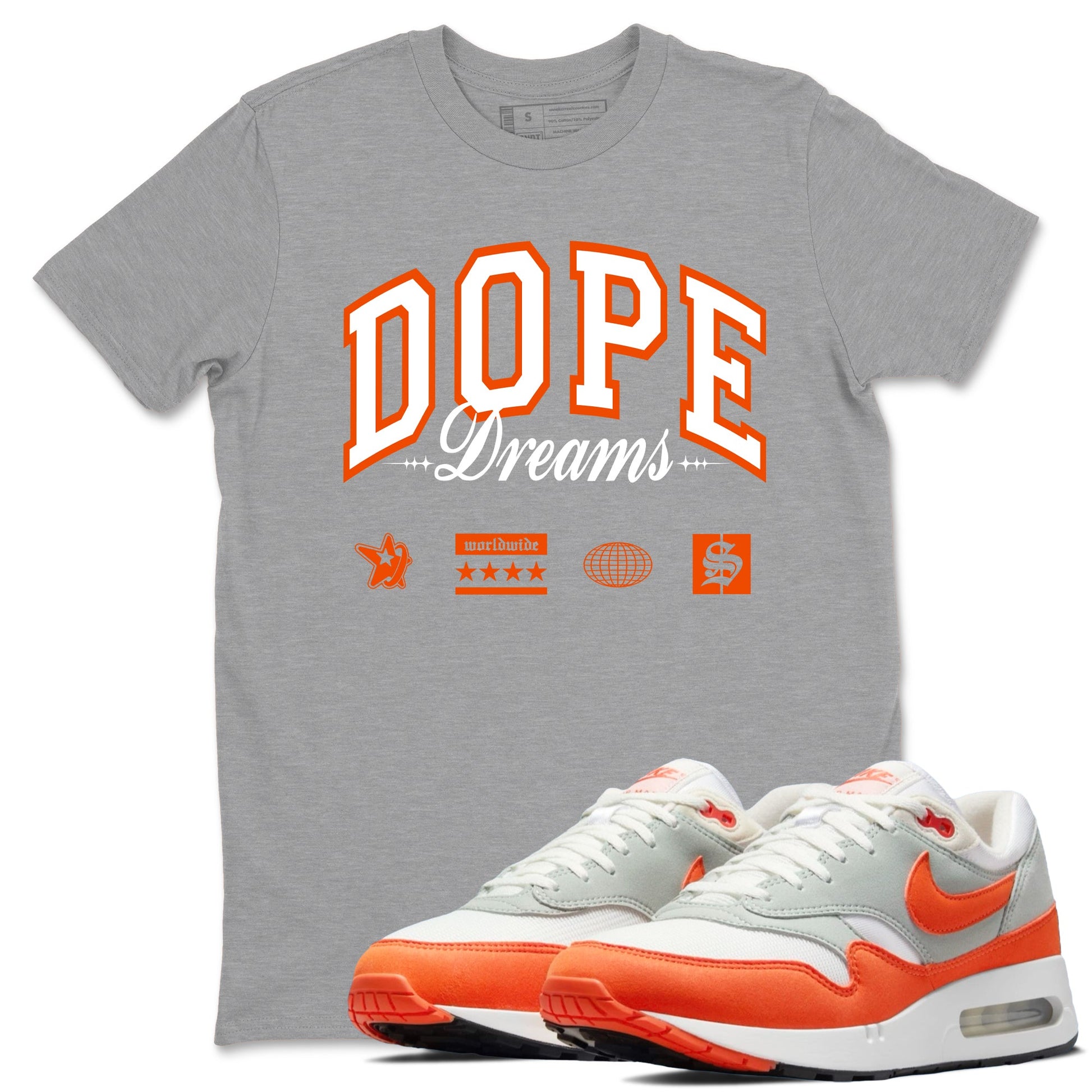 Air Max 1 OG '86 'Summit White and Cosmic Clay shirts to match jordans Dope Dreams sneaker match tees Air Max 1 Cosmic Clay match shoes to clothes SNRT Sneaker Tees unisex cotton Heather Grey 1 shirts