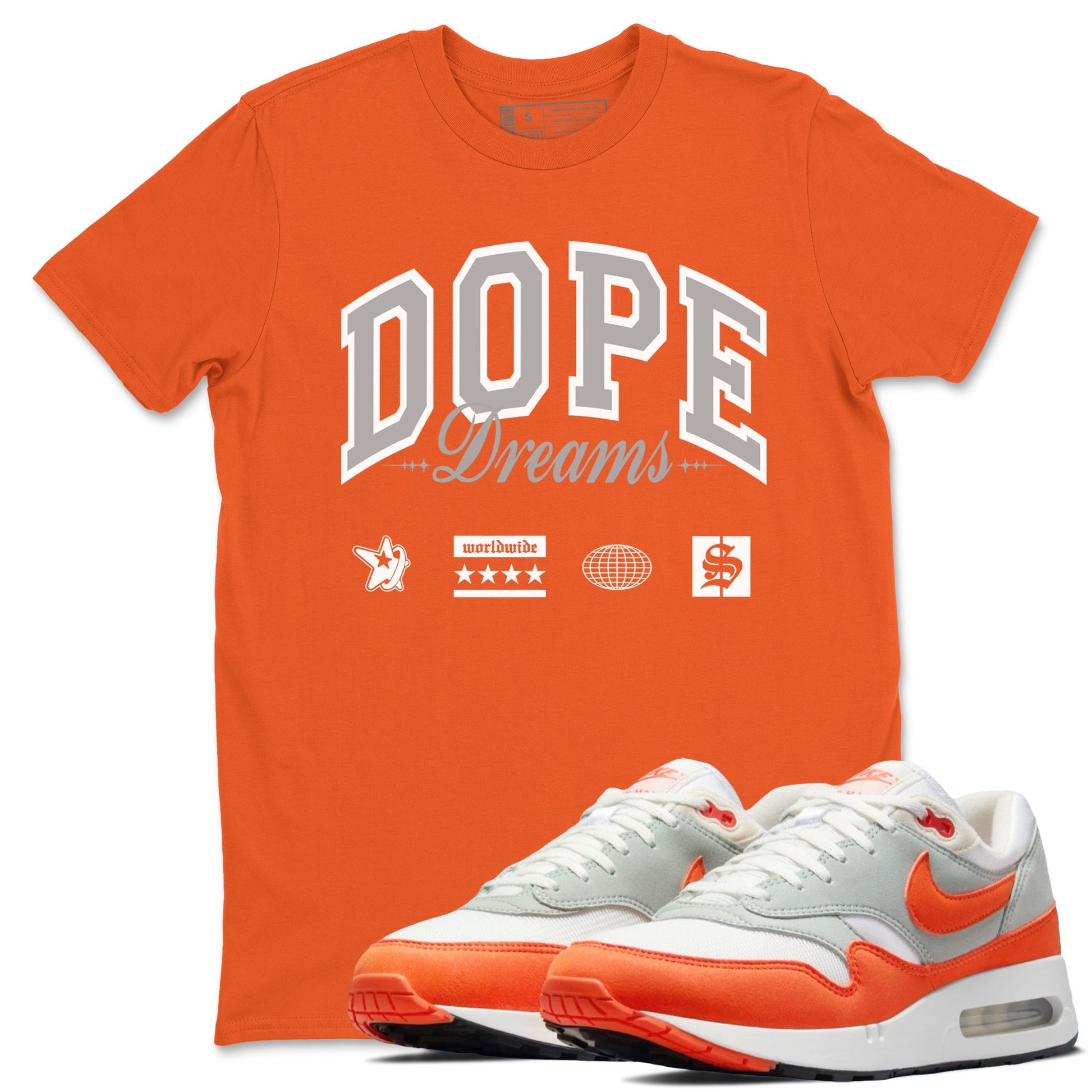 Air Max 1 OG '86 'Summit White and Cosmic Clay shirts to match jordans Dope Dreams sneaker match tees Air Max 1 Cosmic Clay match shoes to clothes SNRT Sneaker Tees unisex cotton Orange 1 shirts