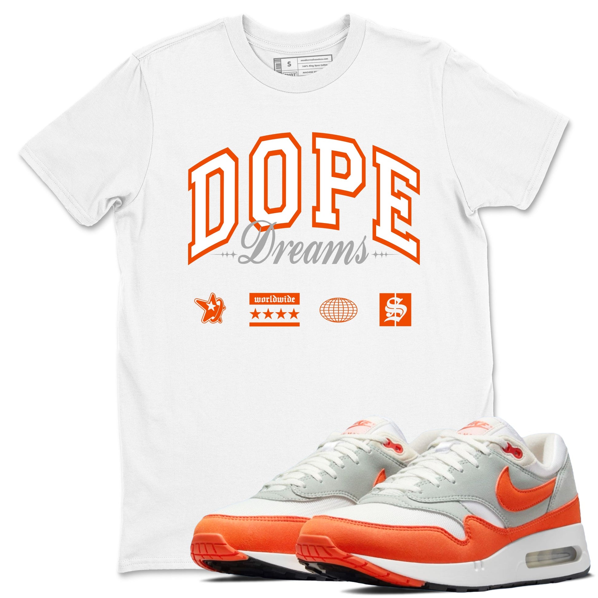 Air Max 1 OG '86 'Summit White and Cosmic Clay shirts to match jordans Dope Dreams sneaker match tees Air Max 1 Cosmic Clay match shoes to clothes SNRT Sneaker Tees unisex cotton White 1 shirts