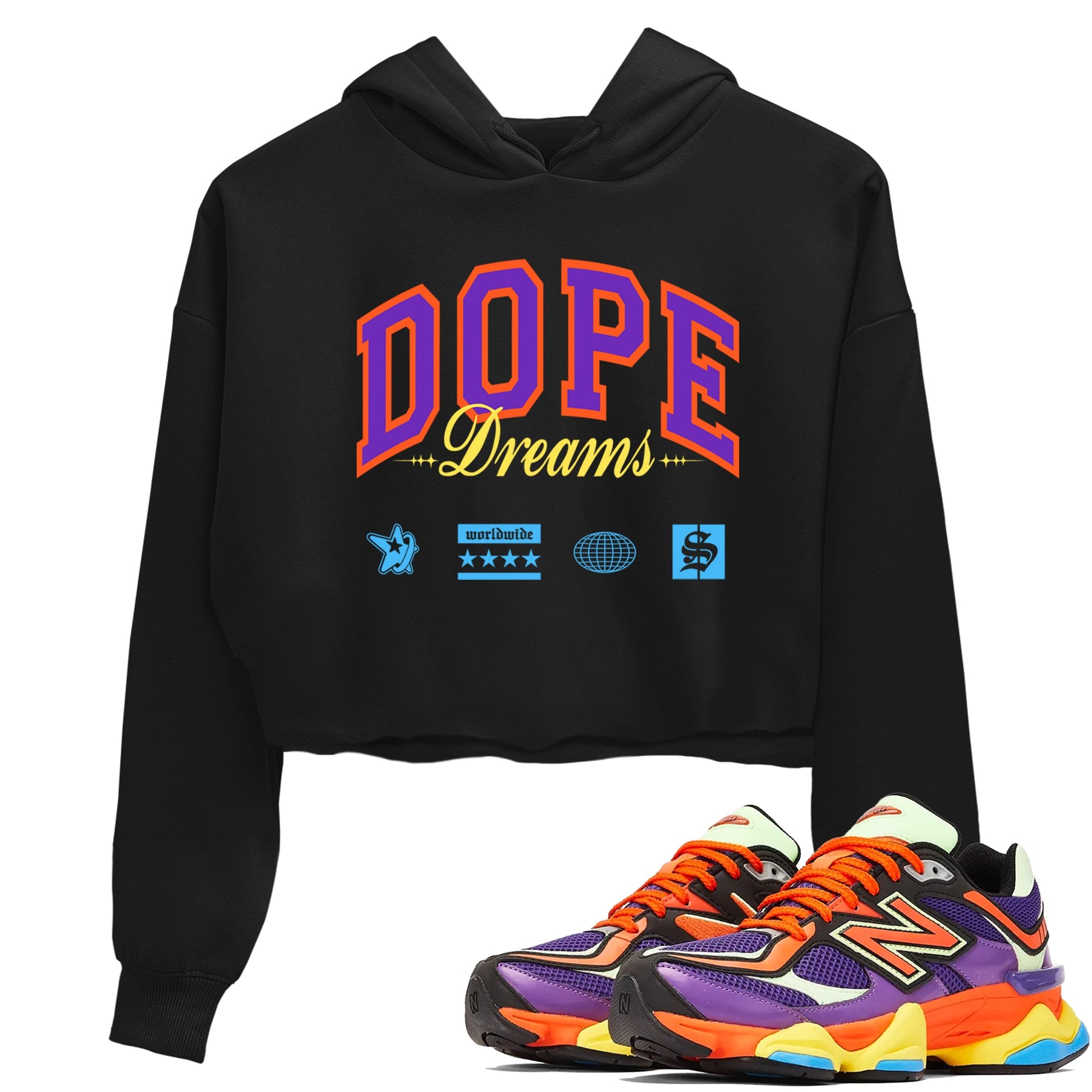 Sneaker Threads – Sneaker Tees To Match New Balance 9060 Prism Purple – Dope Dreams Crop Tee Black 1. Perfect for Jordan releases 2025 colorways.