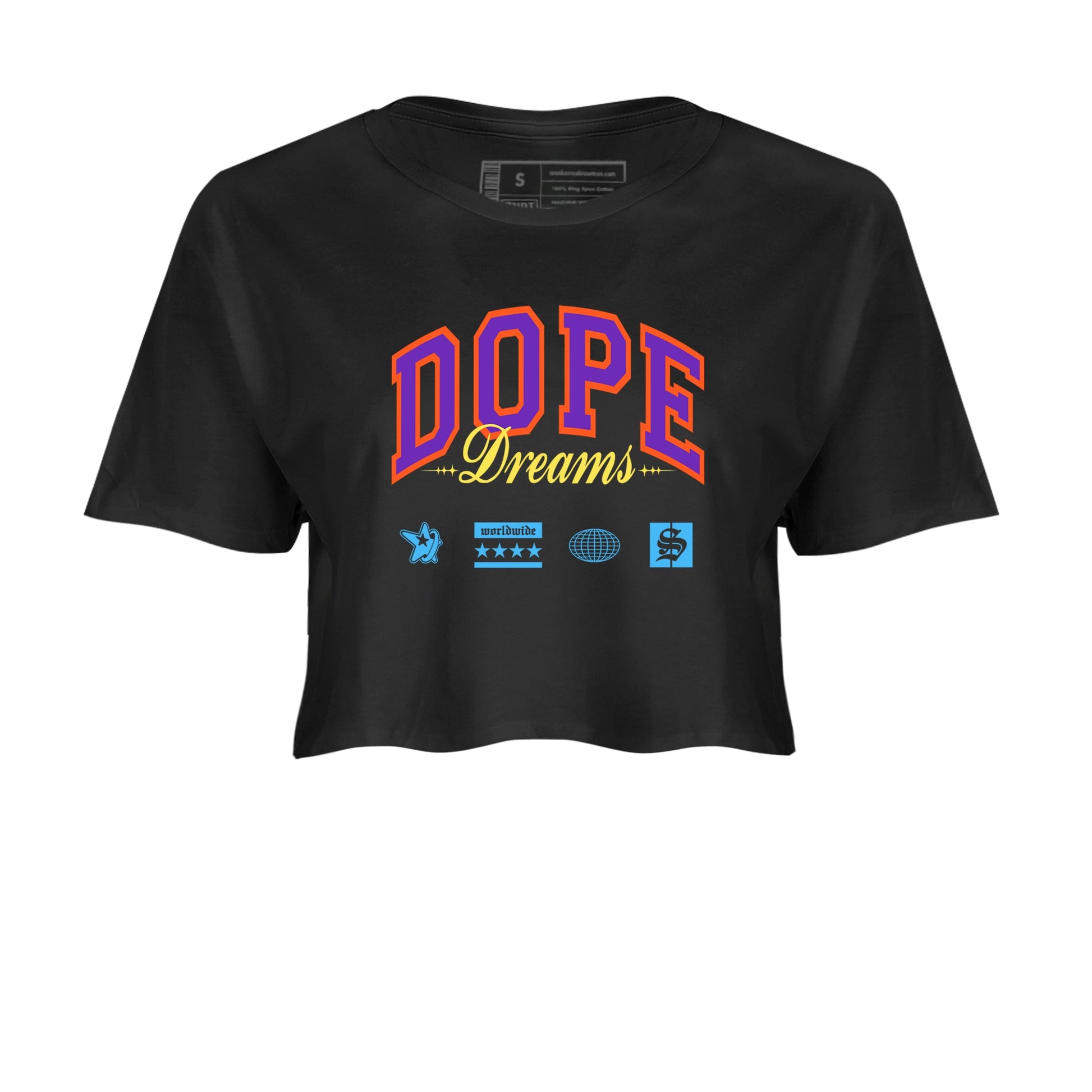 Sneaker Threads – Sneaker Tees To Match New Balance 9060 Prism Purple – Dope Dreams Crop Tee Black 2. Perfect for Jordan releases 2025 colorways.