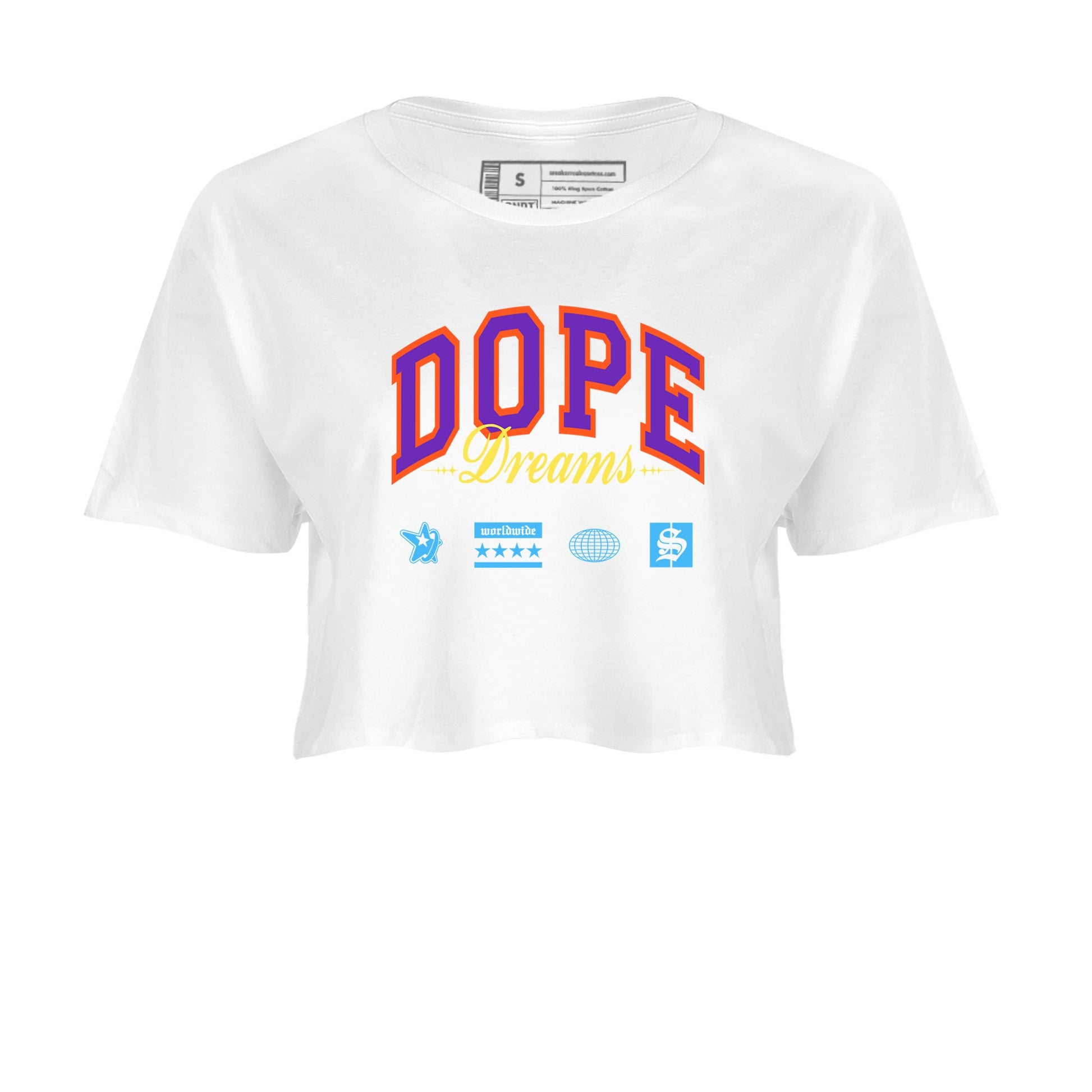 Sneaker Threads – Sneaker Tees To Match New Balance 9060 Prism Purple – Dope Dreams Crop Tee White 2. Perfect for Jordan releases 2025 colorways.