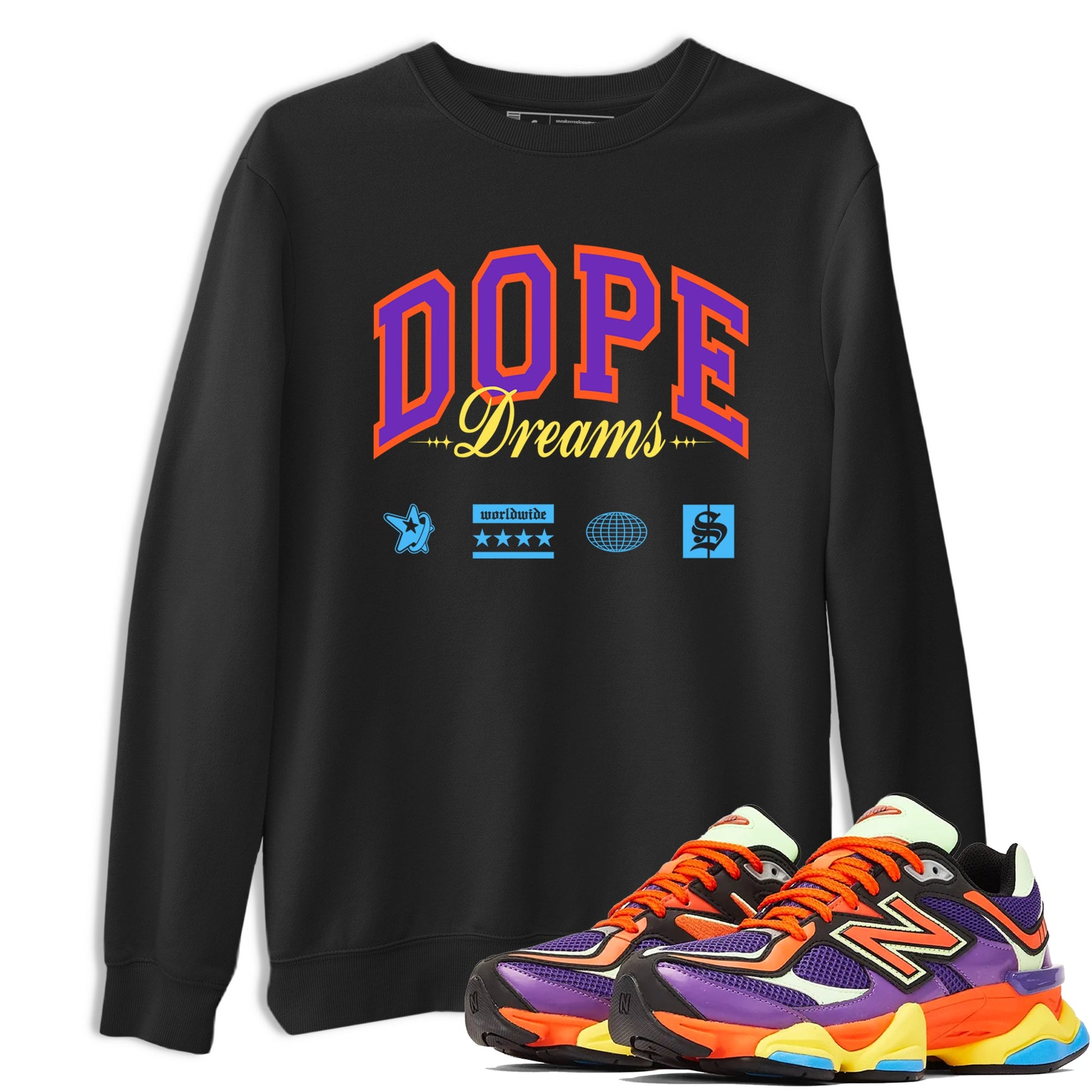 Sneaker Threads – Sneaker Tees To Match New Balance 9060 Prism Purple – Dope Dreams Graphic Tee Black 1. Perfect for Jordan releases 2025 colorways.