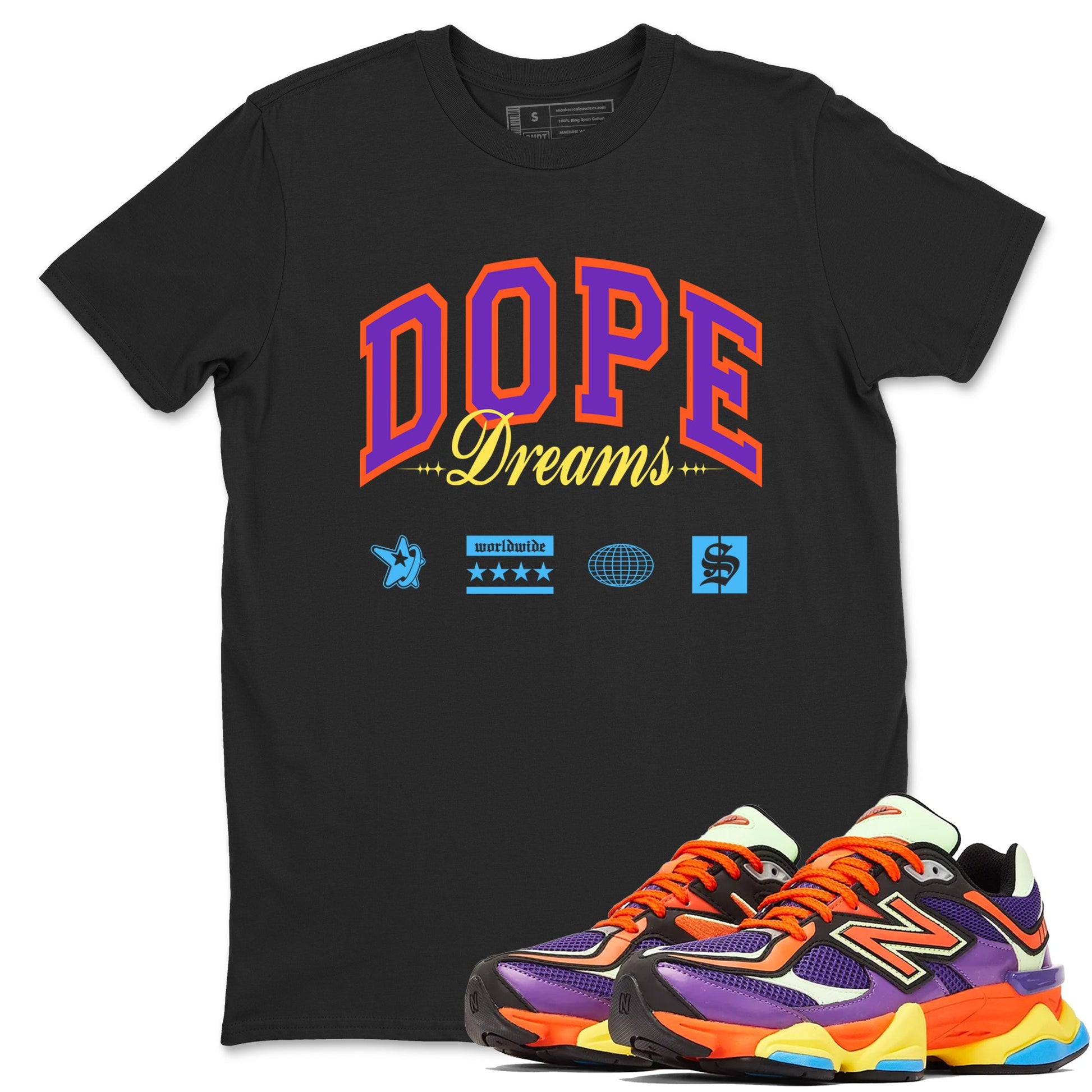 Sneaker Threads – Sneaker Tees To Match New Balance 9060 Prism Purple – Dope Dreams Graphic Tee Black 1. Perfect for Jordan releases 2025 colorways.