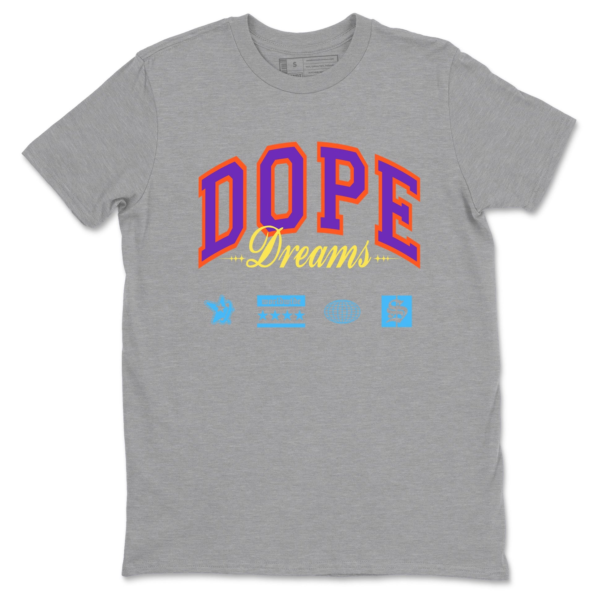Sneaker Threads – Sneaker Tees To Match New Balance 9060 Prism Purple – Dope Dreams Graphic Tee Heather Grey 2. Perfect for Jordan releases 2025 colorways.