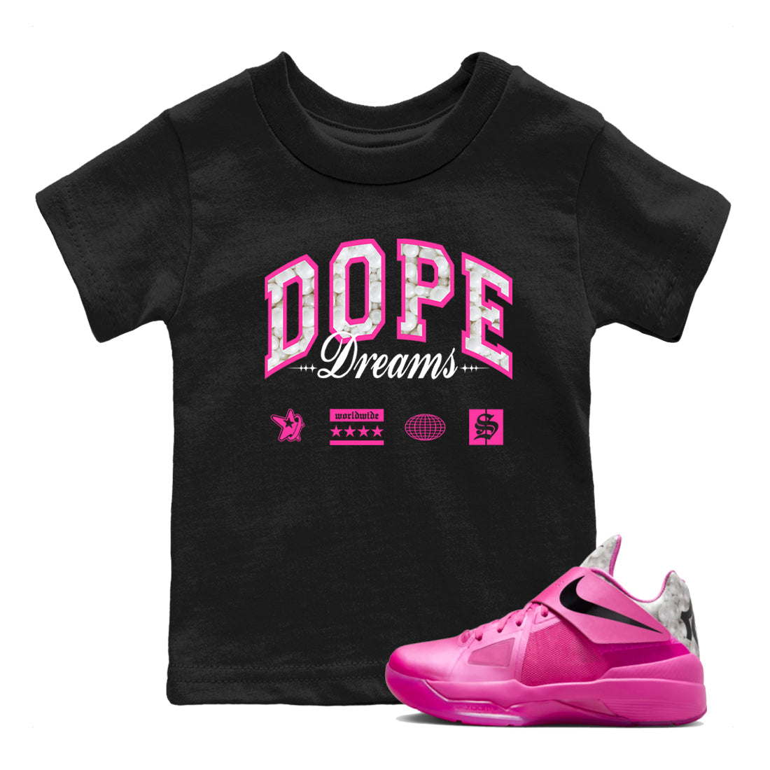 Dope Dreams SNRT Sneaker Tees Kids Nike KD 4 Aunt Pearl SNRT Sneaker T shirts