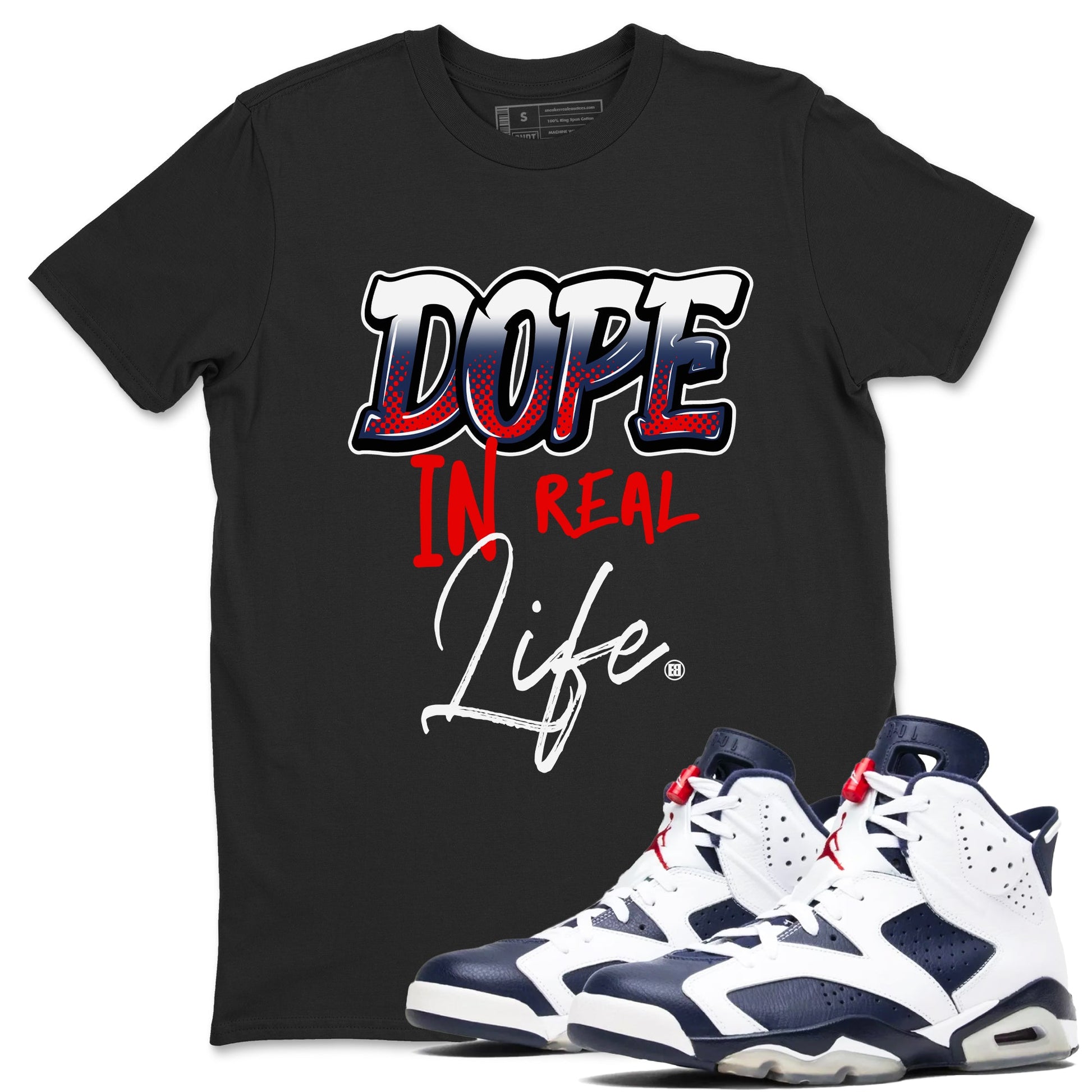 6s White And Midnight Navy shirts to match jordans Dope In Real Life sneaker match tees Air Jordan 6 White And Midnight Navy SNRT Sneaker Tees streetwear brand Black 1 unisex cotton tee