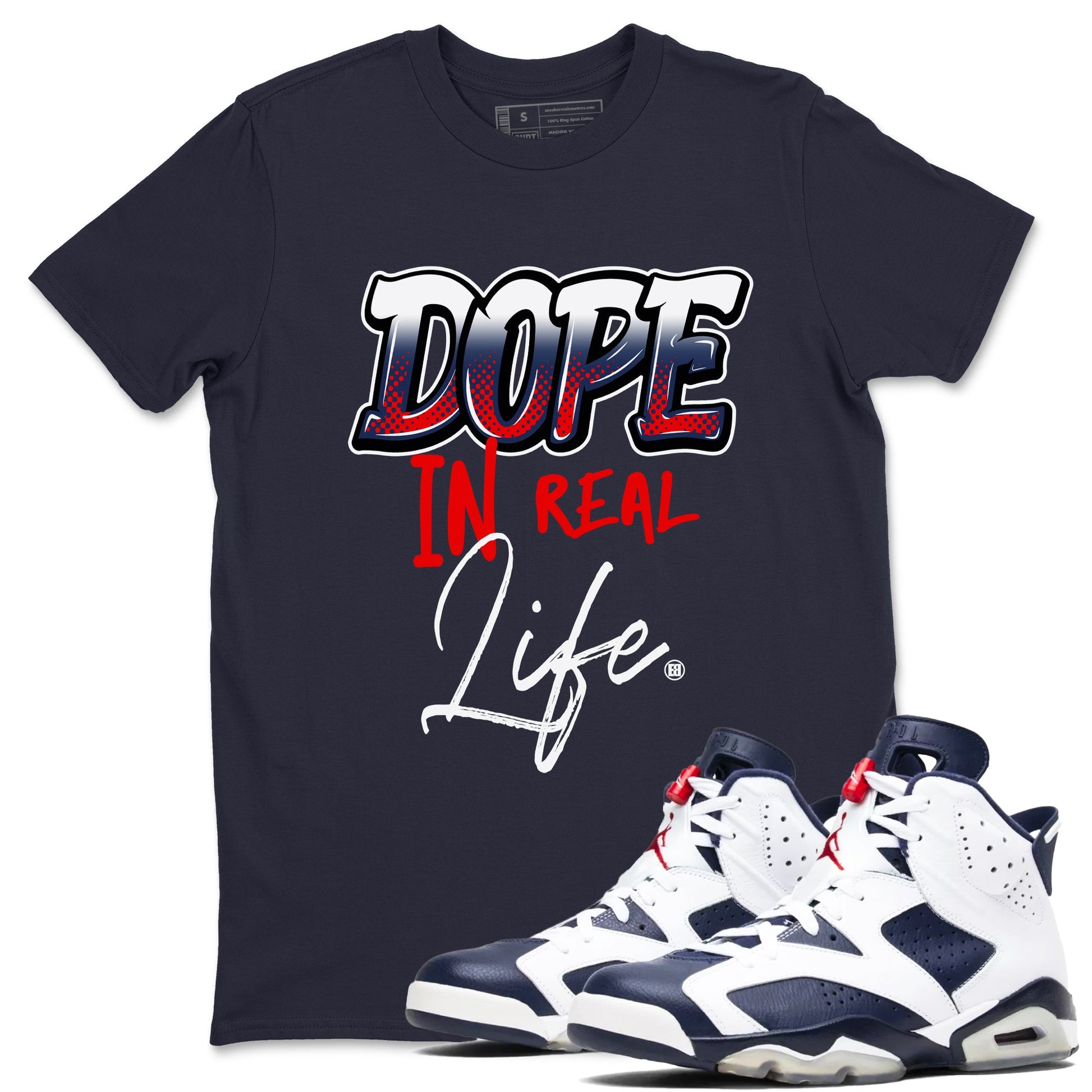 6s White And Midnight Navy shirts to match jordans Dope In Real Life sneaker match tees Air Jordan 6 White And Midnight Navy SNRT Sneaker Tees streetwear brand Navy 1 unisex cotton tee