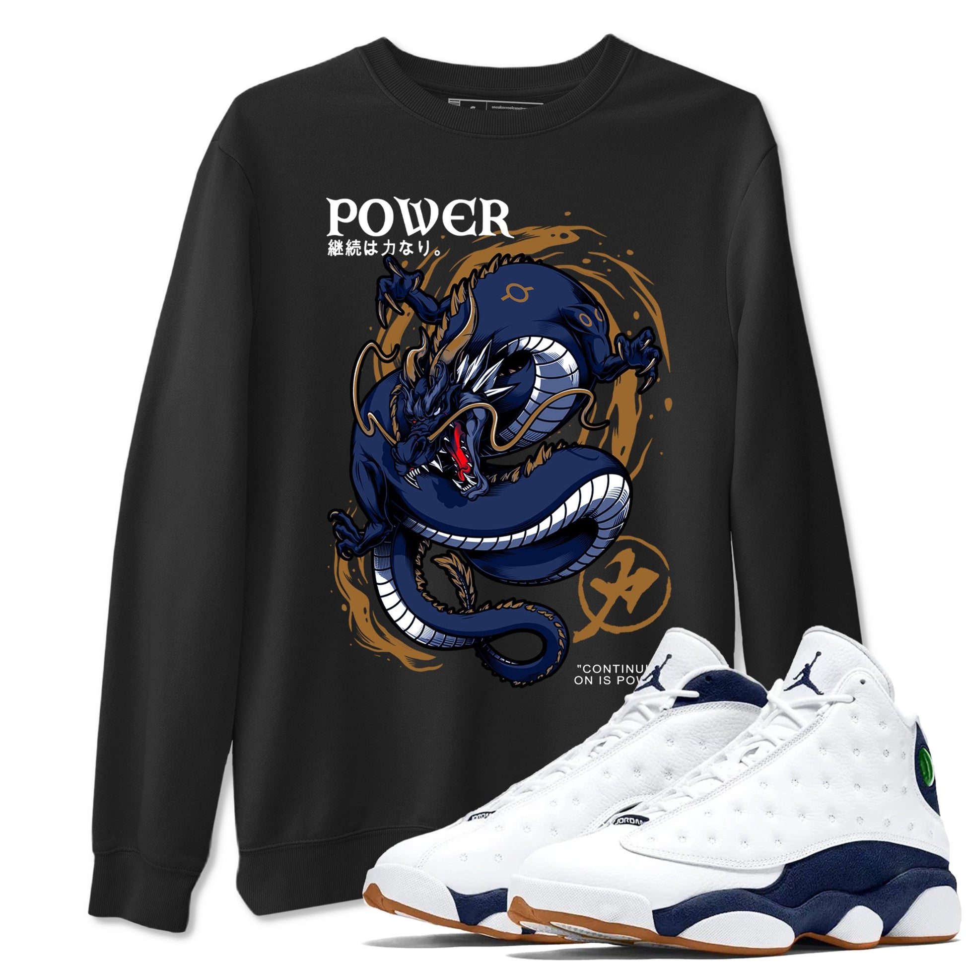 Air Jordan 13 Retro Midnight Navy t shirts to match sneakers Dragon Power sneaker match tees 13s Midnight Navy tee SNRT Sneaker Tees unisex cotton Black 1 shirts