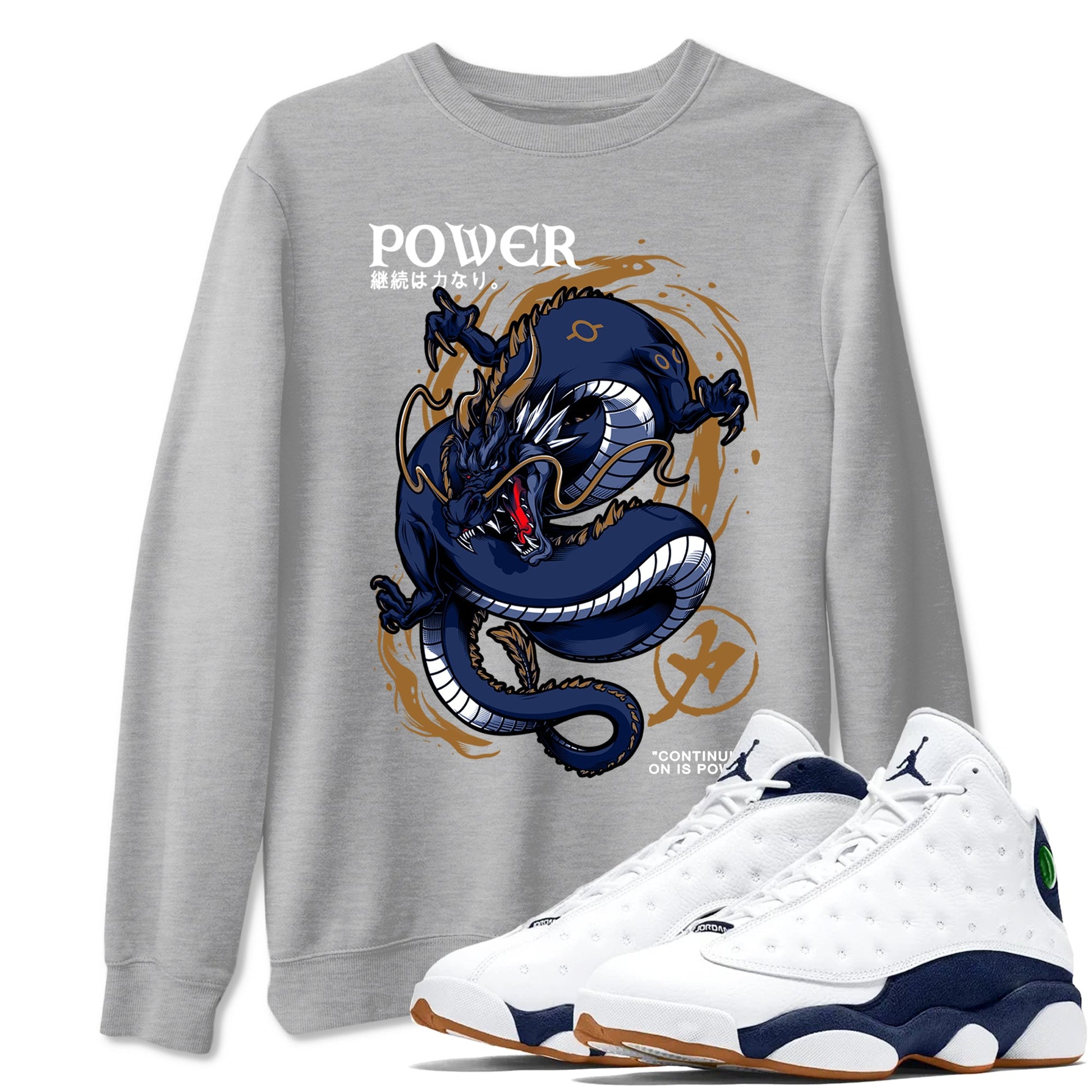 Air Jordan 13 Retro Midnight Navy t shirts to match sneakers Dragon Power sneaker match tees 13s Midnight Navy tee SNRT Sneaker Tees unisex cotton Heather Grey 1 shirts