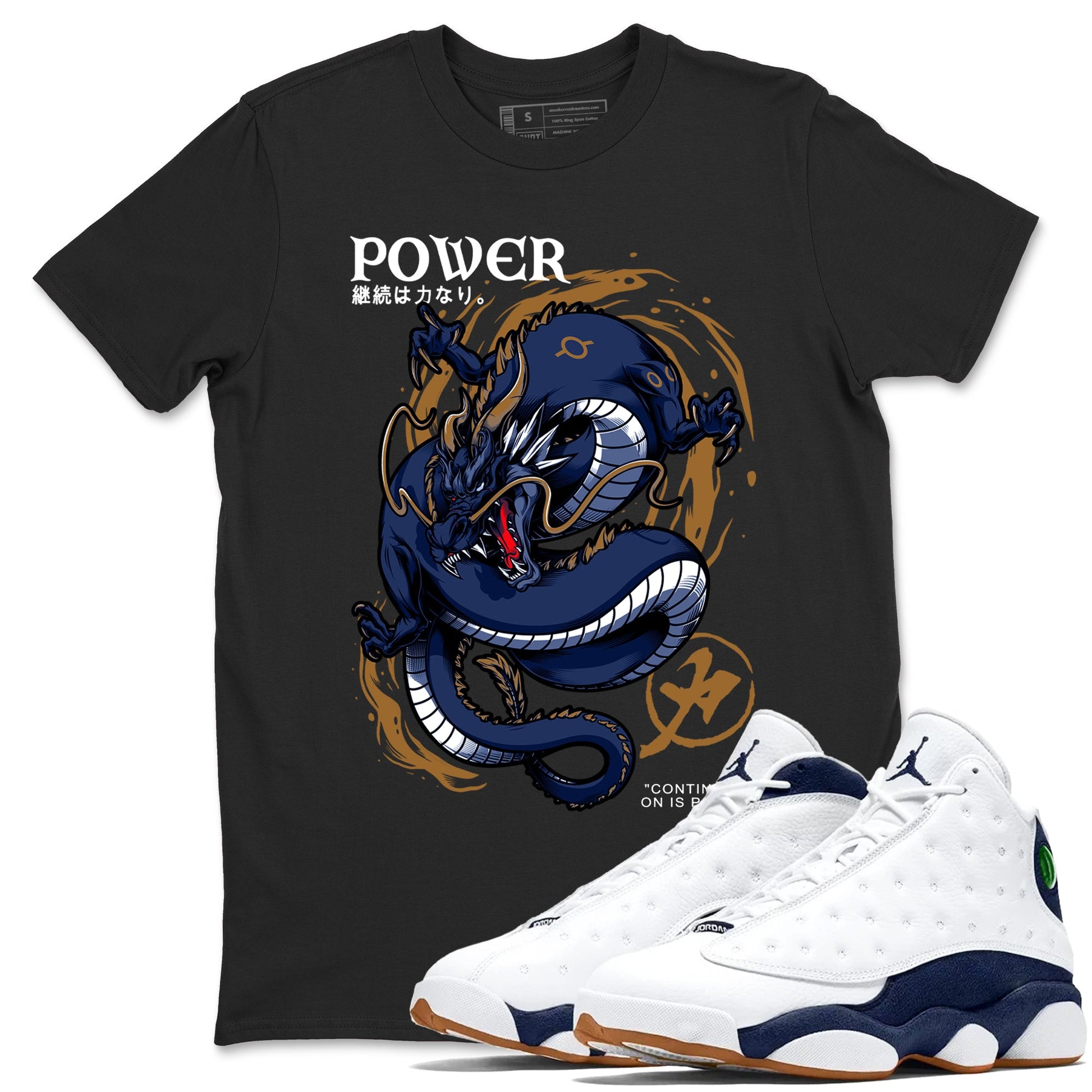 Air Jordan 13 Retro Midnight Navy t shirts to match sneakers Dragon Power sneaker match tees 13s Midnight Navy tee SNRT Sneaker Tees unisex cotton Black 1 shirts
