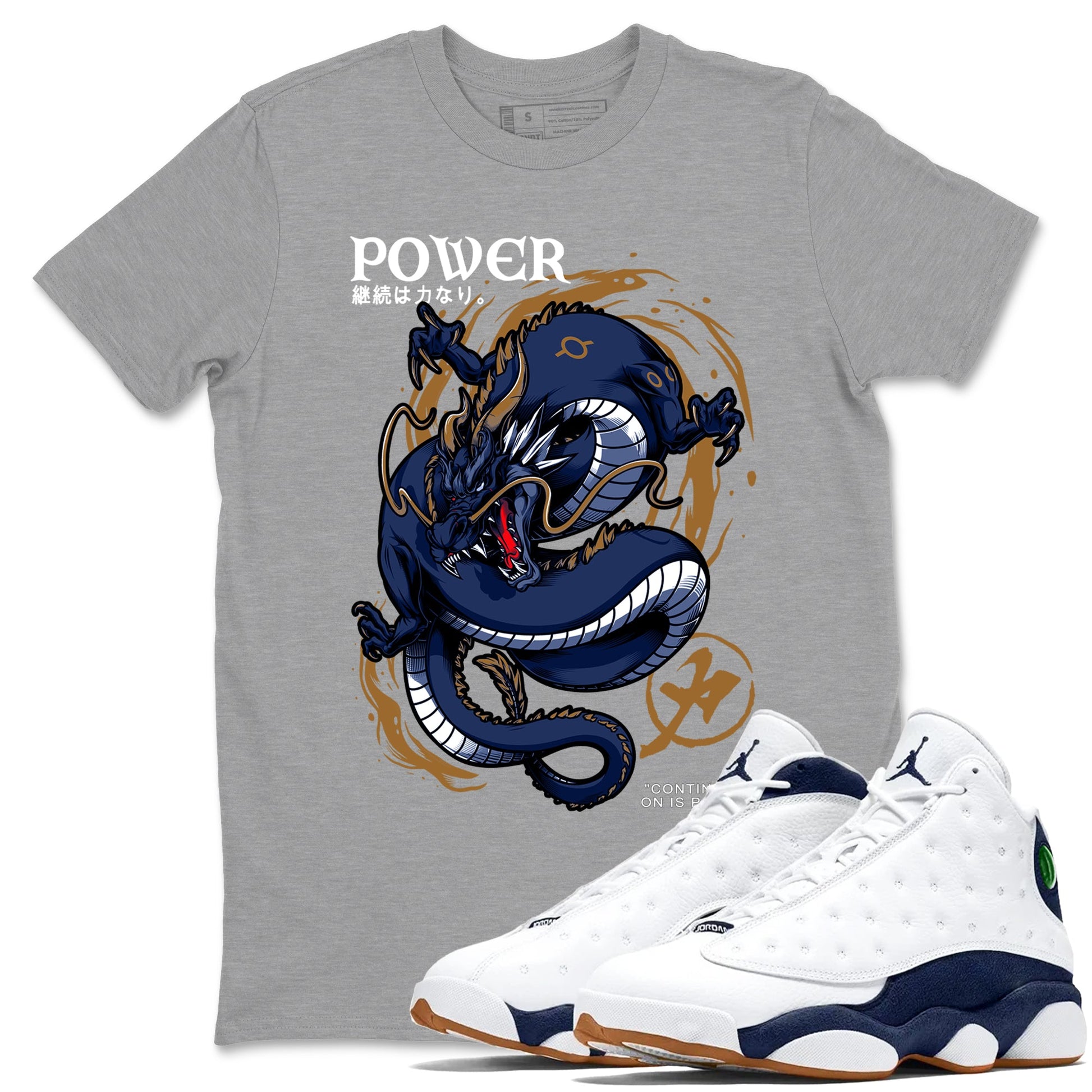 Air Jordan 13 Retro Midnight Navy t shirts to match sneakers Dragon Power sneaker match tees 13s Midnight Navy tee SNRT Sneaker Tees unisex cotton Heather Grey 1 shirts