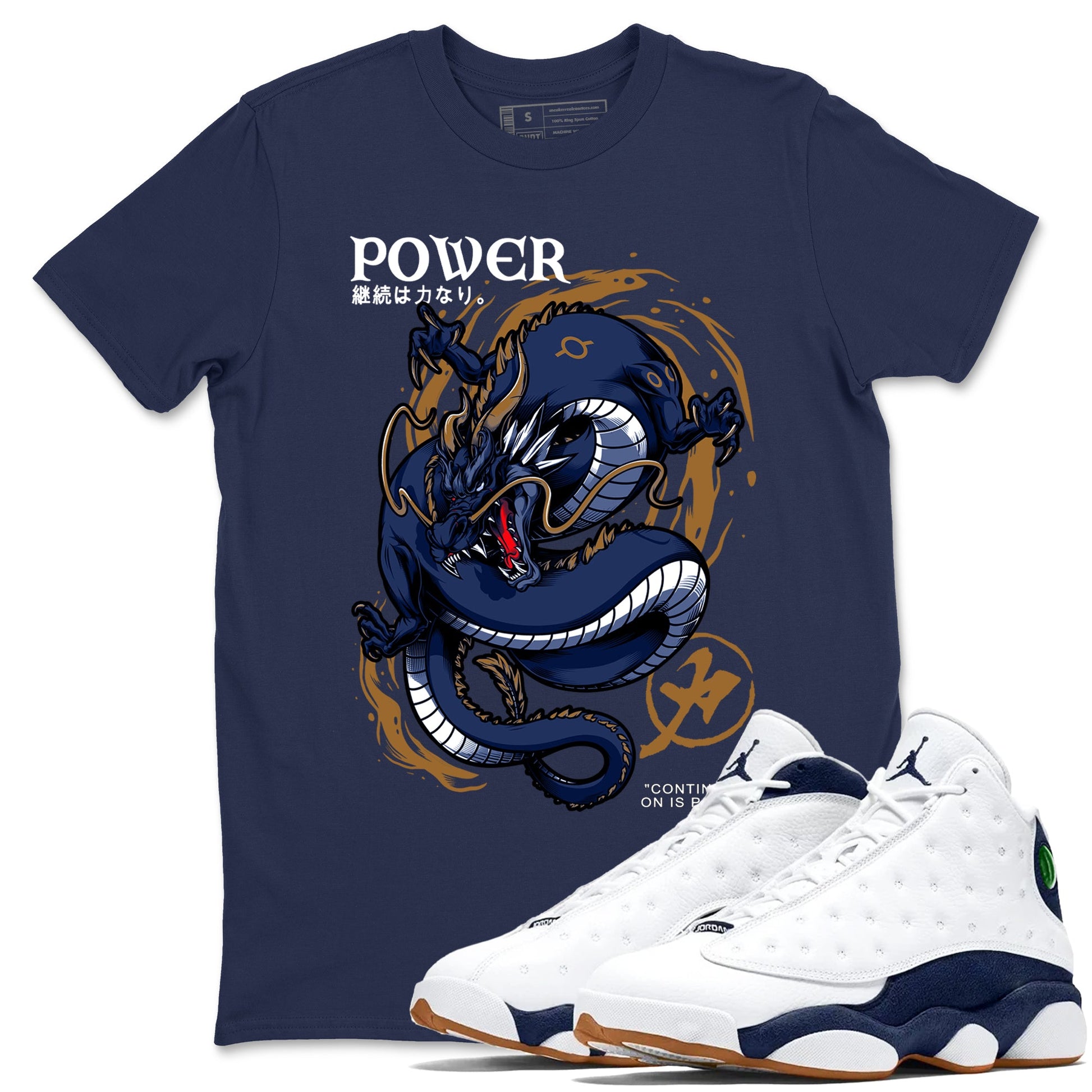 Air Jordan 13 Retro Midnight Navy t shirts to match sneakers Dragon Power sneaker match tees 13s Midnight Navy tee SNRT Sneaker Tees unisex cotton Navy 1 shirts