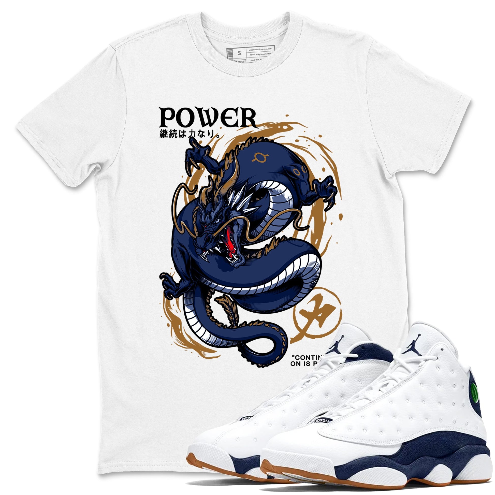 Air Jordan 13 Retro Midnight Navy t shirts to match sneakers Dragon Power sneaker match tees 13s Midnight Navy tee SNRT Sneaker Tees unisex cotton White 1 shirts