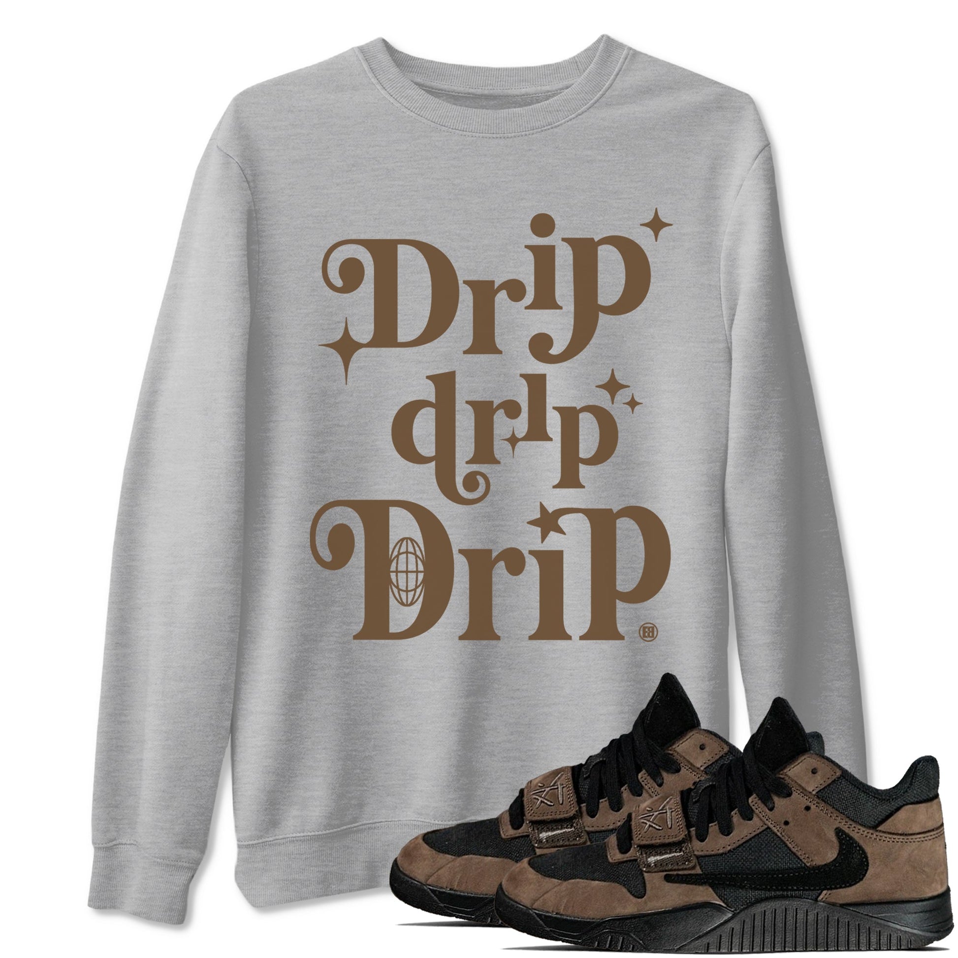 Jordan Jumpman Jack Travis Scott Dark Mocha shirts to match jordans Drip Drip Drip sneaker match tees Jordan Jumpman Jack Travis Scott Dark Mocha match shoes to clothes SNRT Sneaker Tees unisex cotton Heather Grey 1 shirts