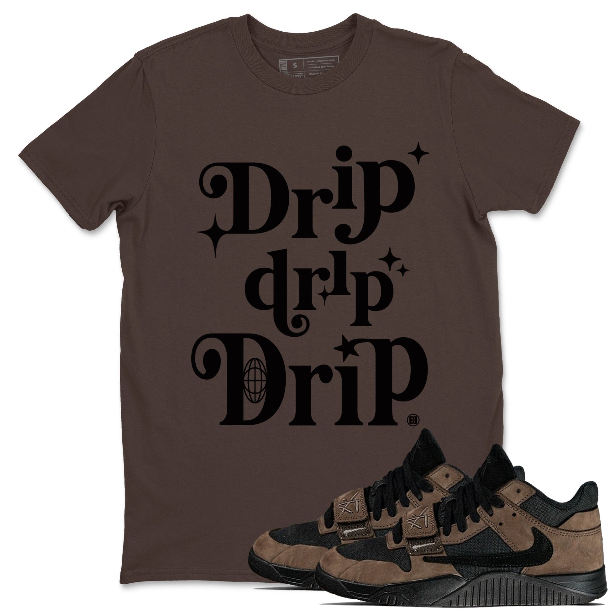 Jordan Jumpman Jack Travis Scott Dark Mocha shirts to match jordans Drip Drip Drip sneaker match tees Jordan Jumpman Jack Travis Scott Dark Mocha match shoes to clothes SNRT Sneaker Tees unisex cotton Dark Chocolate 1 shirts