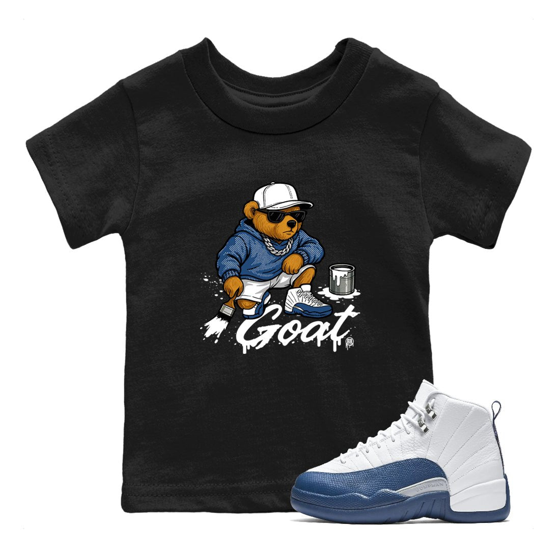 Sneaker match tees – Sneaker Tees To Match Air Jordan 12 French Blue Shoes – Drip the GOAT Kids T-Shirt Black 1