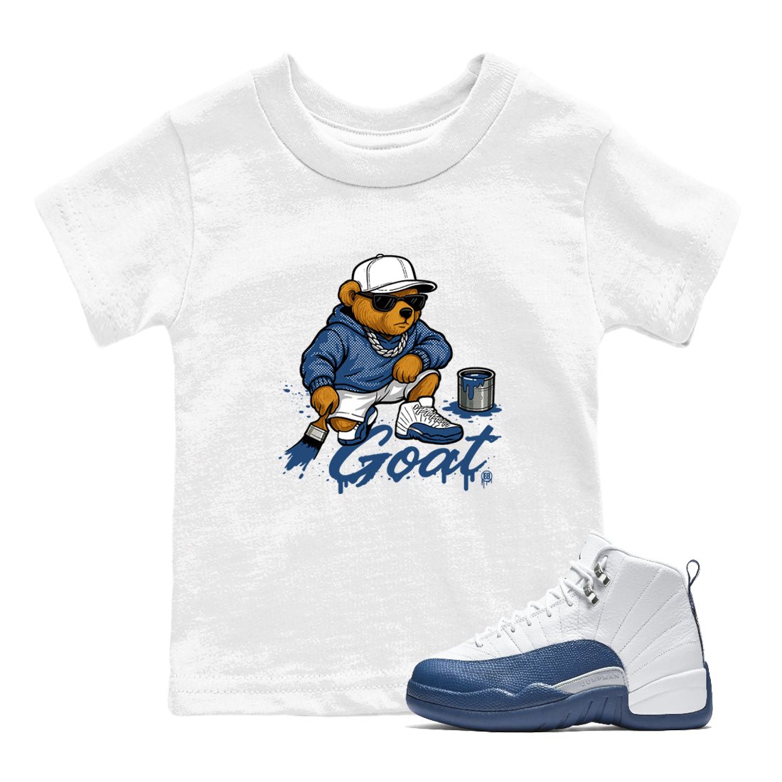 Sneaker match tees – Sneaker Tees To Match Air Jordan 12 French Blue Shoes – Drip the GOAT Kids T-Shirt White 1