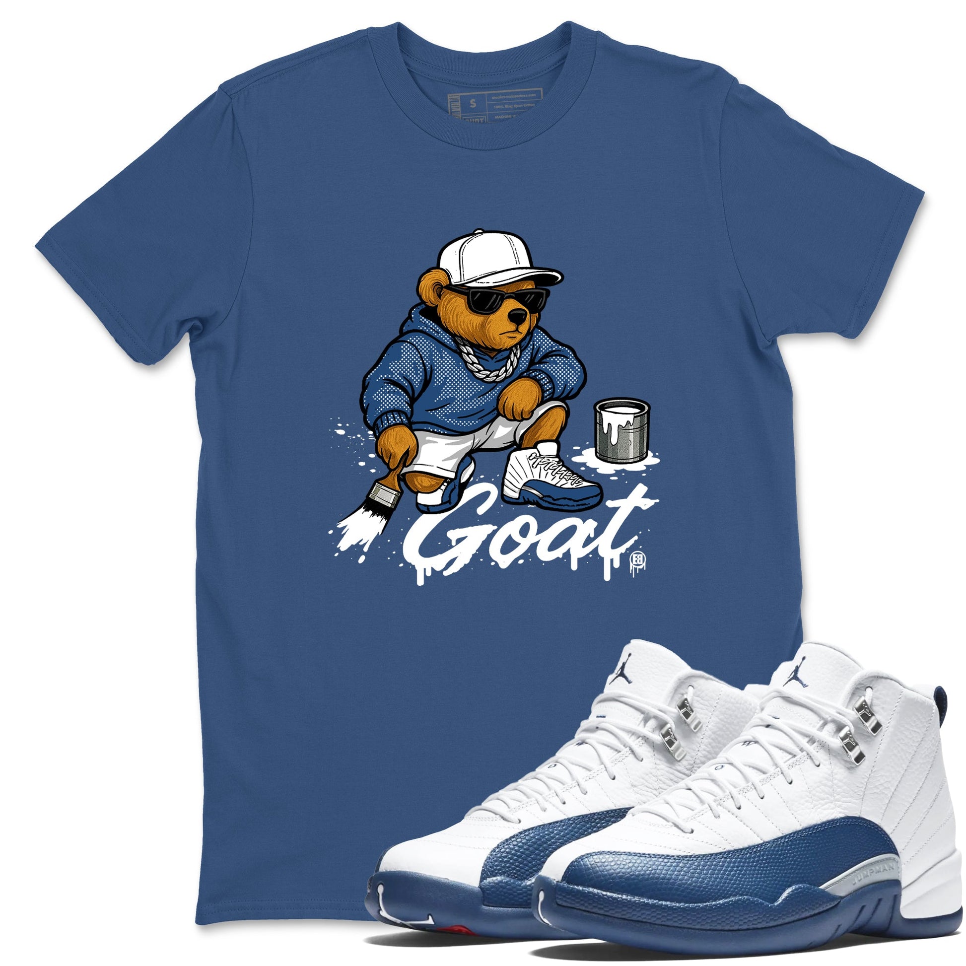 Sneaker match tees – Sneaker Tees To Match Air Jordan 12 French Blue Shoes – Drip the GOAT Tee Denim Blue 1