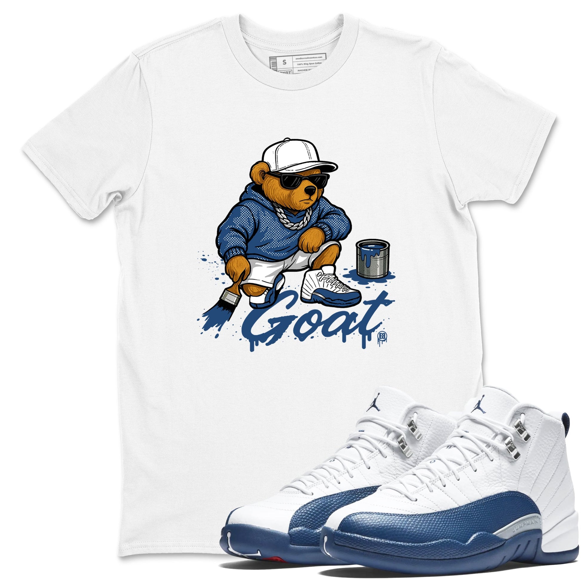 Sneaker match tees – Sneaker Tees To Match Air Jordan 12 French Blue Shoes – Drip the GOAT Tee White 1