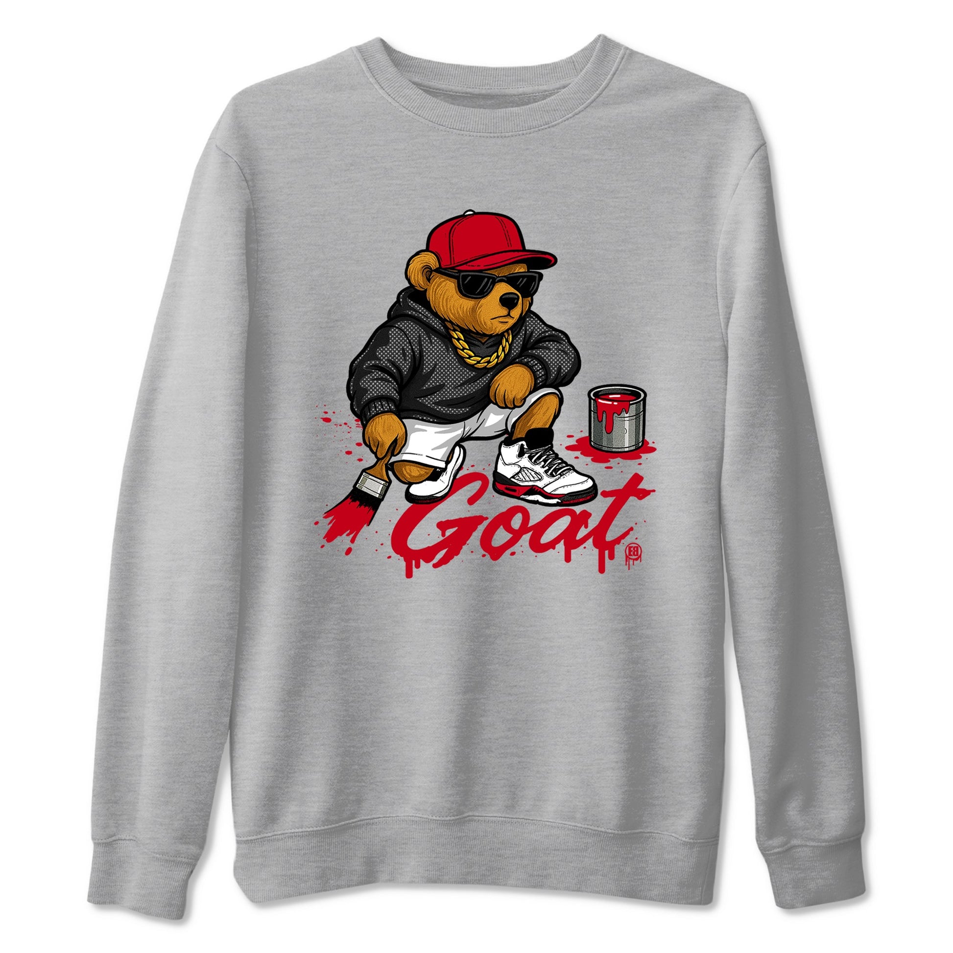 Drip The GOAT sneaker match t-shirt t-shirts to match jordans, dunks, yeezys Jordan 5 Retro Fire Red sneakers, shown in Heather Grey 2.