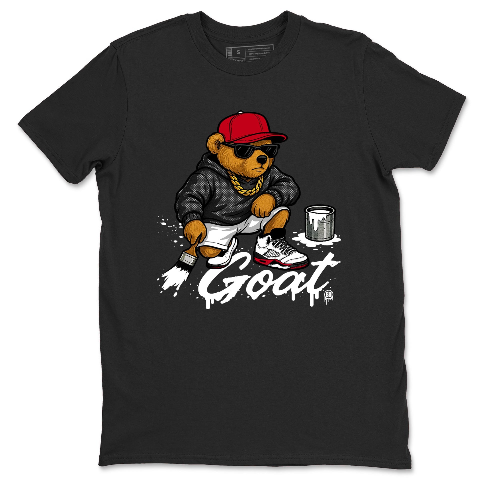 Drip The GOAT sneaker match t-shirt t-shirts to match jordans, dunks, yeezys Jordan 5 Retro Fire Red sneakers, shown in Black 2.