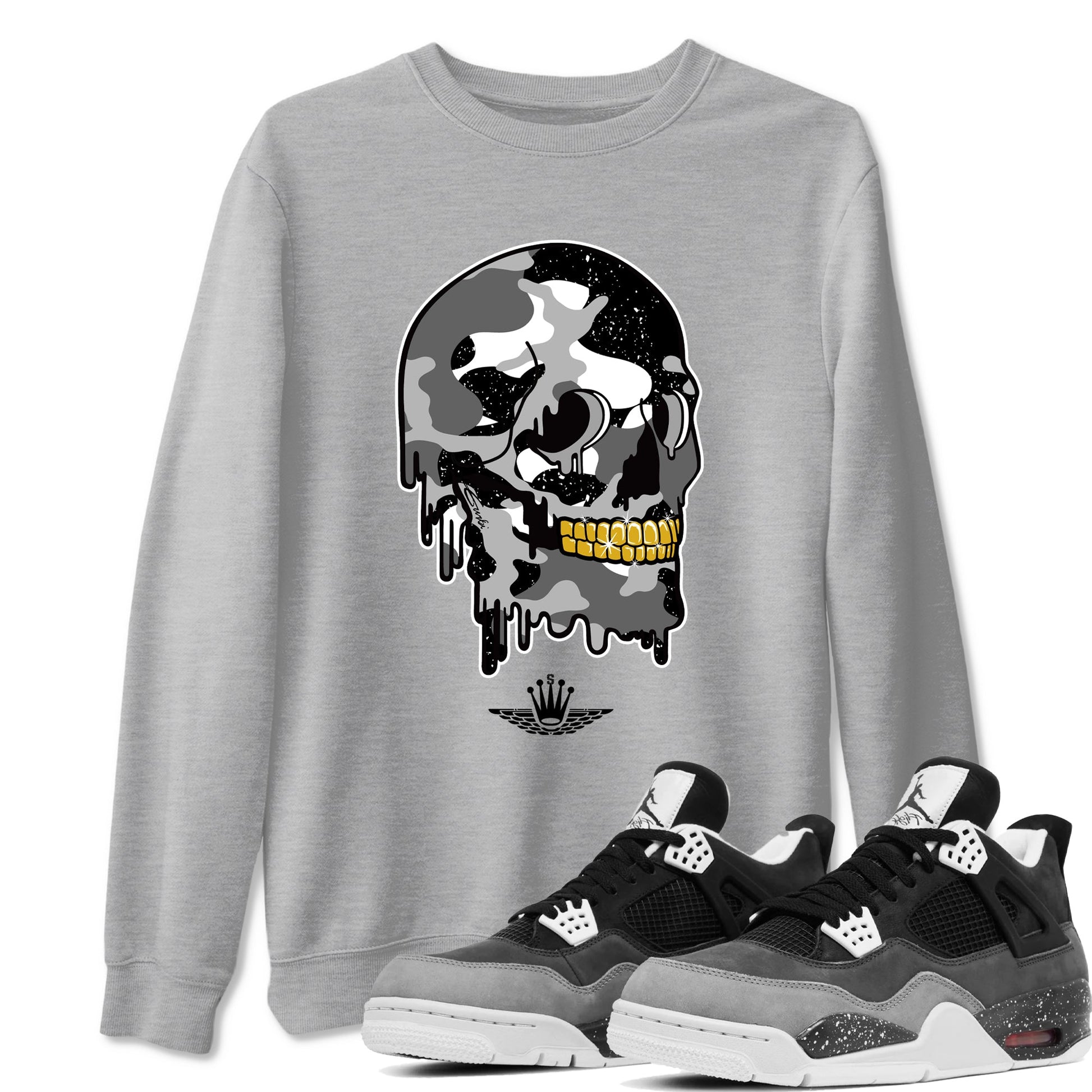 4s Fear shirts to match jordans Dripping Camo Skull sneaker match tees Air Jordan 4 Retro Fear match shoes to clothes SNRT Sneaker Tees unisex cotton Heather Grey 1 shirts