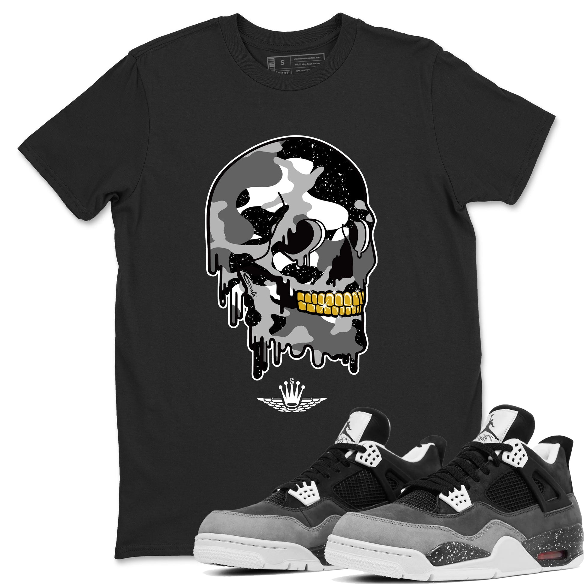 4s Fear shirts to match jordans Dripping Camo Skull sneaker match tees Air Jordan 4 Retro Fear match shoes to clothes SNRT Sneaker Tees unisex cotton Black 1 shirts