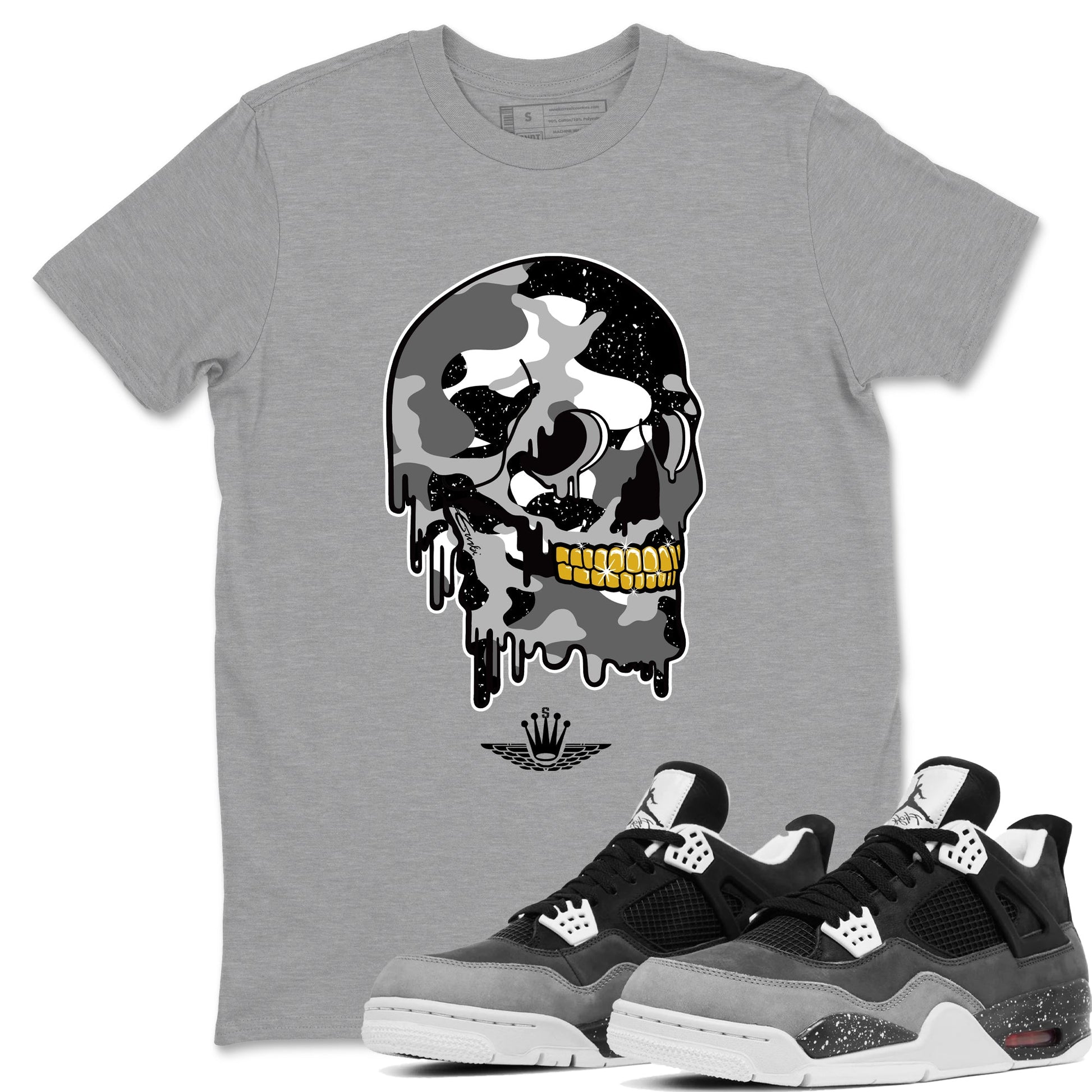 4s Fear shirts to match jordans Dripping Camo Skull sneaker match tees Air Jordan 4 Retro Fear match shoes to clothes SNRT Sneaker Tees unisex cotton Heather Grey 1 shirts