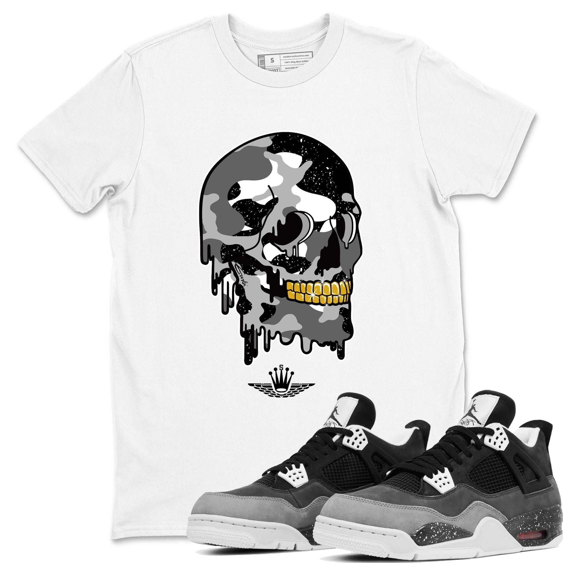 4s Fear shirts to match jordans Dripping Camo Skull sneaker match tees Air Jordan 4 Retro Fear match shoes to clothes SNRT Sneaker Tees unisex cotton White 1 shirts